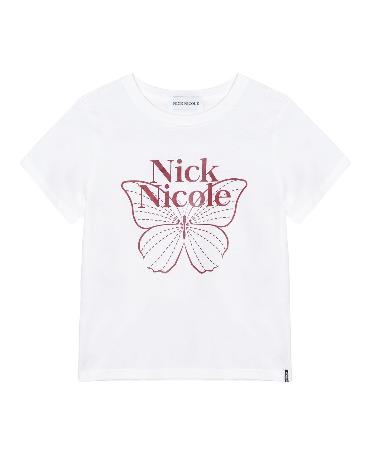 닉앤니콜(NICK&NICOLE) BUTTERFLY NICOLE LABEL SLIM TOP_WHITE BURGUNDY