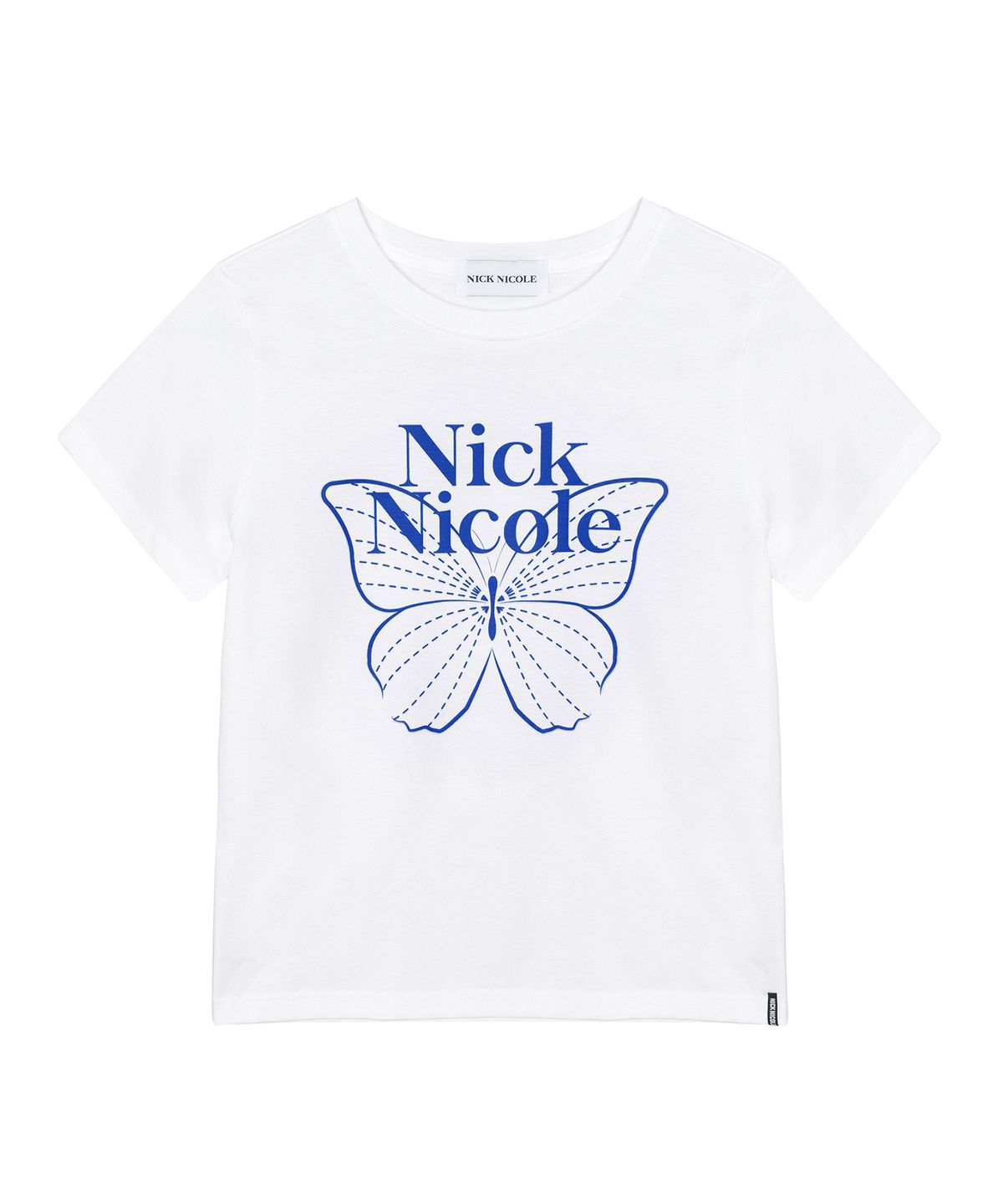 닉앤니콜(NICK&NICOLE) BUTTERFLY NICOLE LABEL SLIM TOP_WHITE BLUE