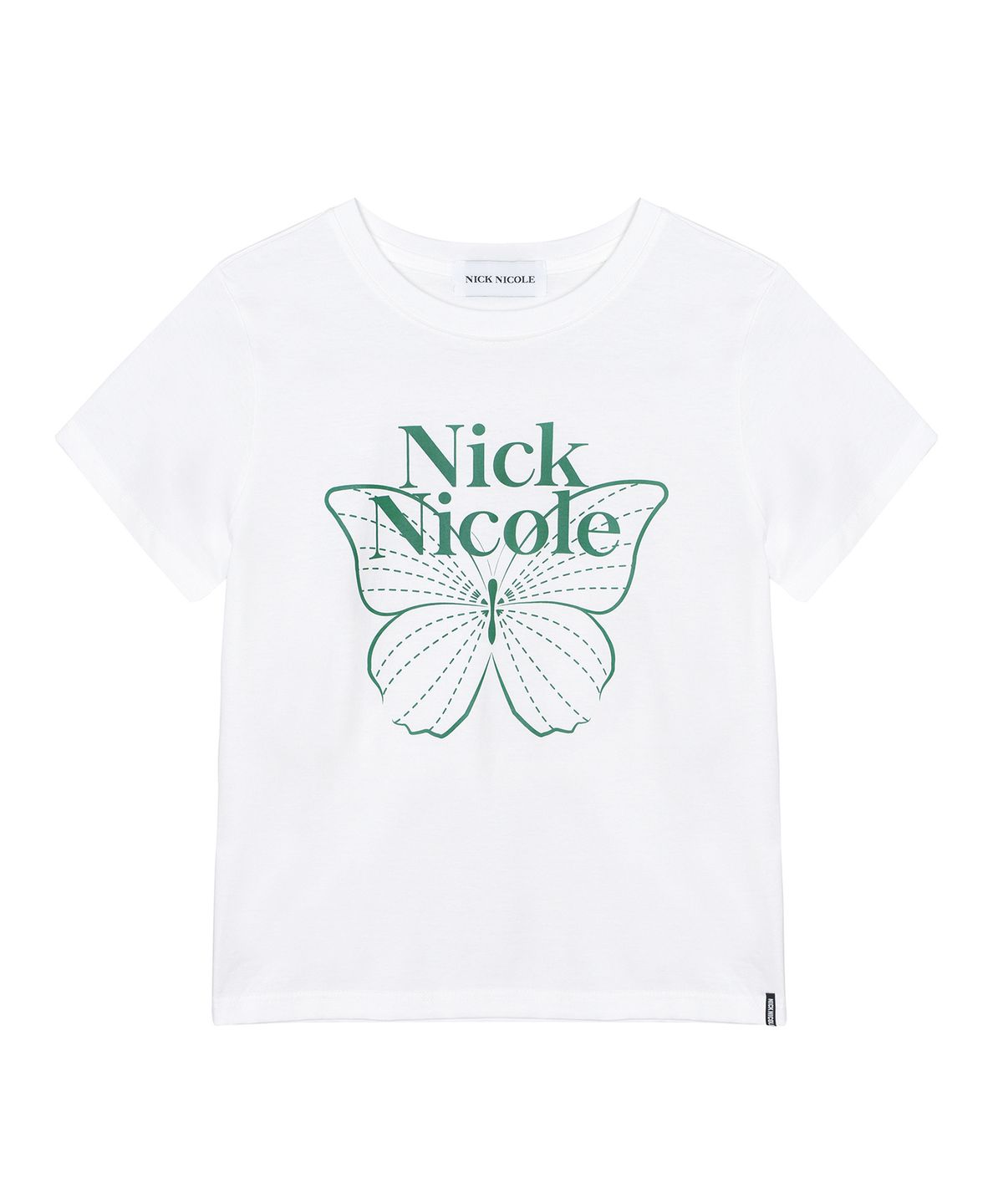 닉앤니콜(NICK&NICOLE) BUTTERFLY NICOLE LABEL SLIM TOP_WHITE GREEN