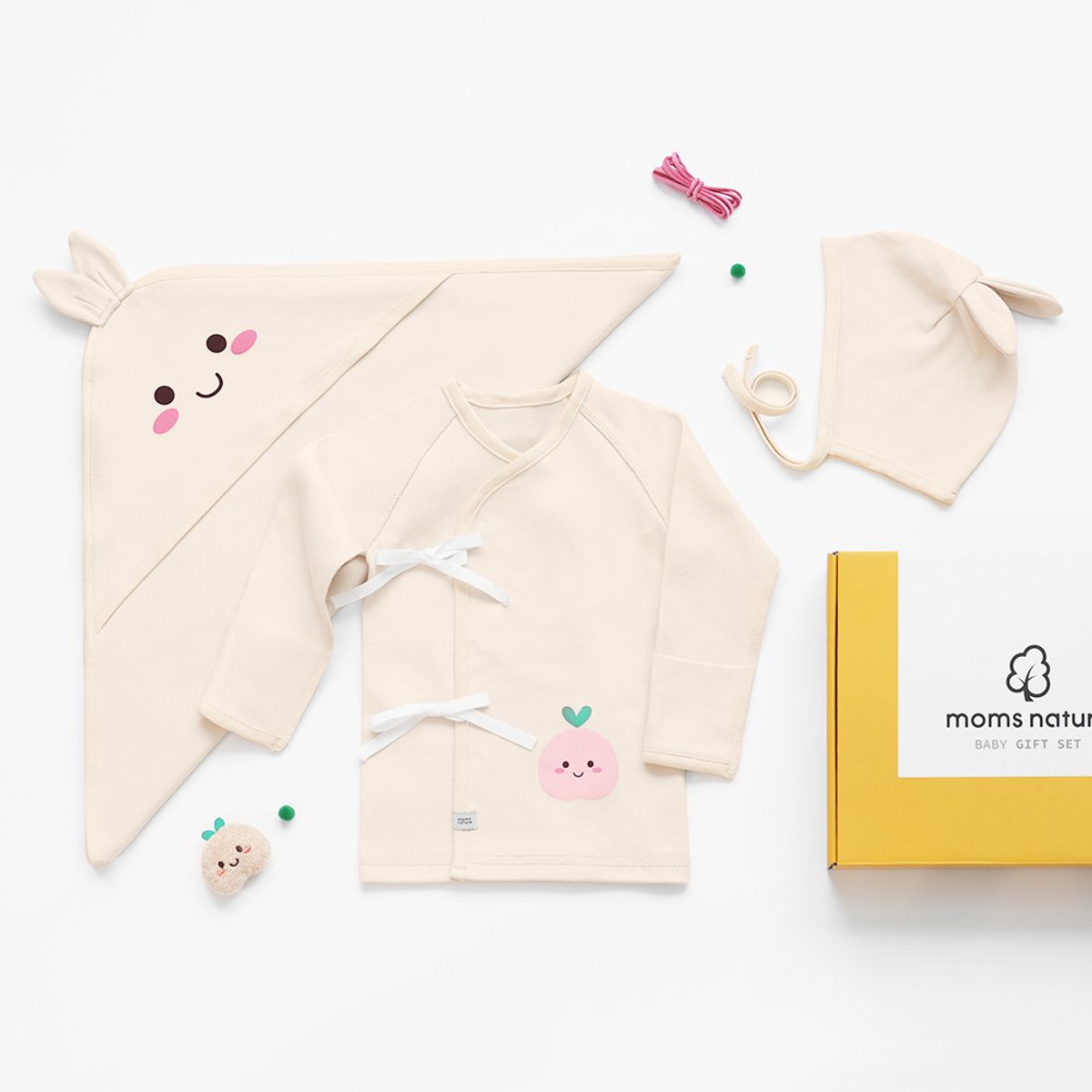 맘스네이처(MOMSNATURE) 신생아 토끼  곰 출산선물 3종 /배냇+속싸개+보닛