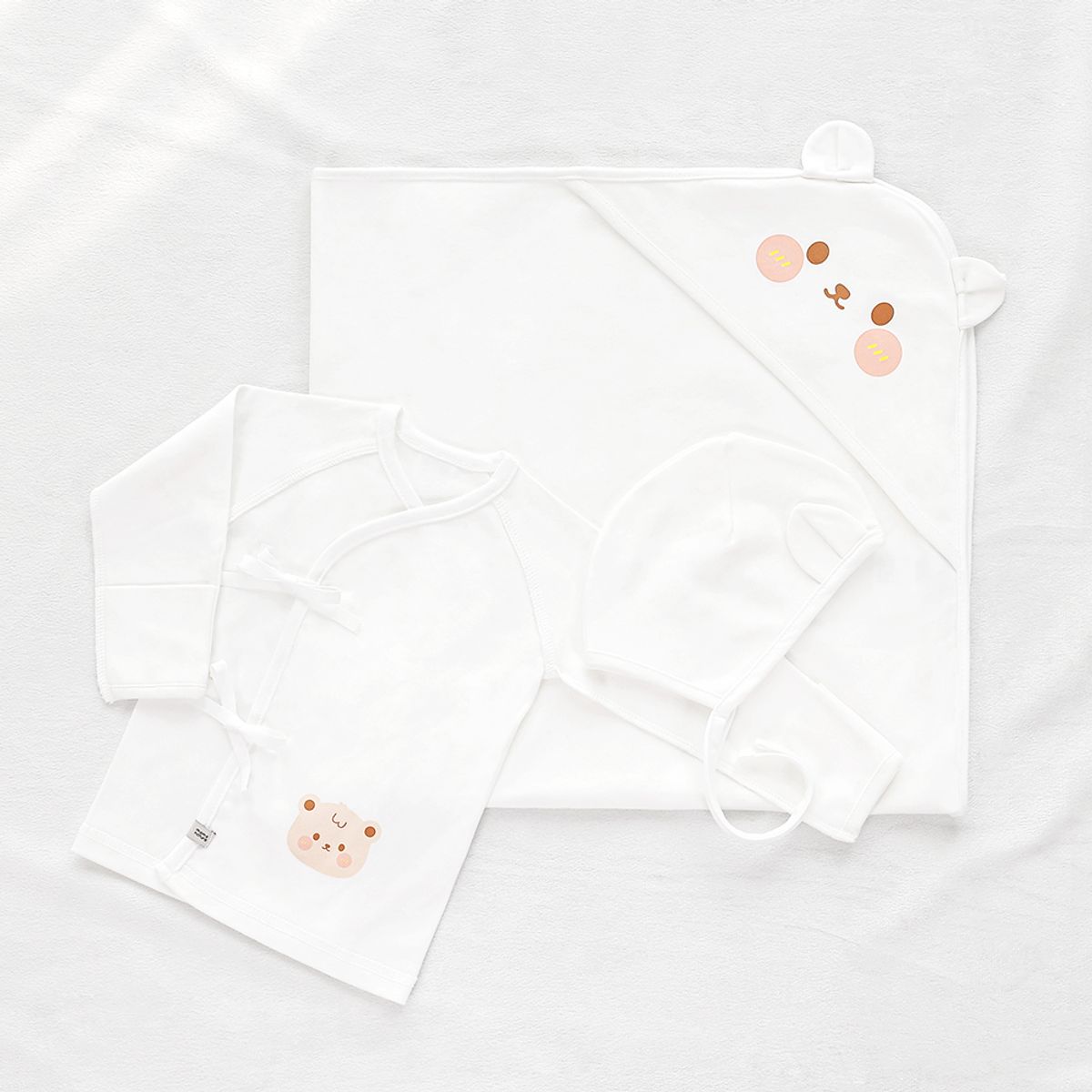 맘스네이처(MOMSNATURE) 신생아 토끼  곰 출산선물 3종 /배냇+속싸개+보닛