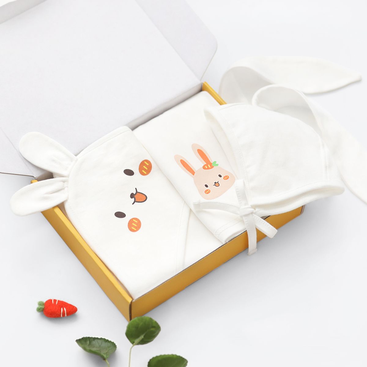 맘스네이처(MOMSNATURE) 신생아 토끼  곰 출산선물 3종 /배냇+속싸개+보닛