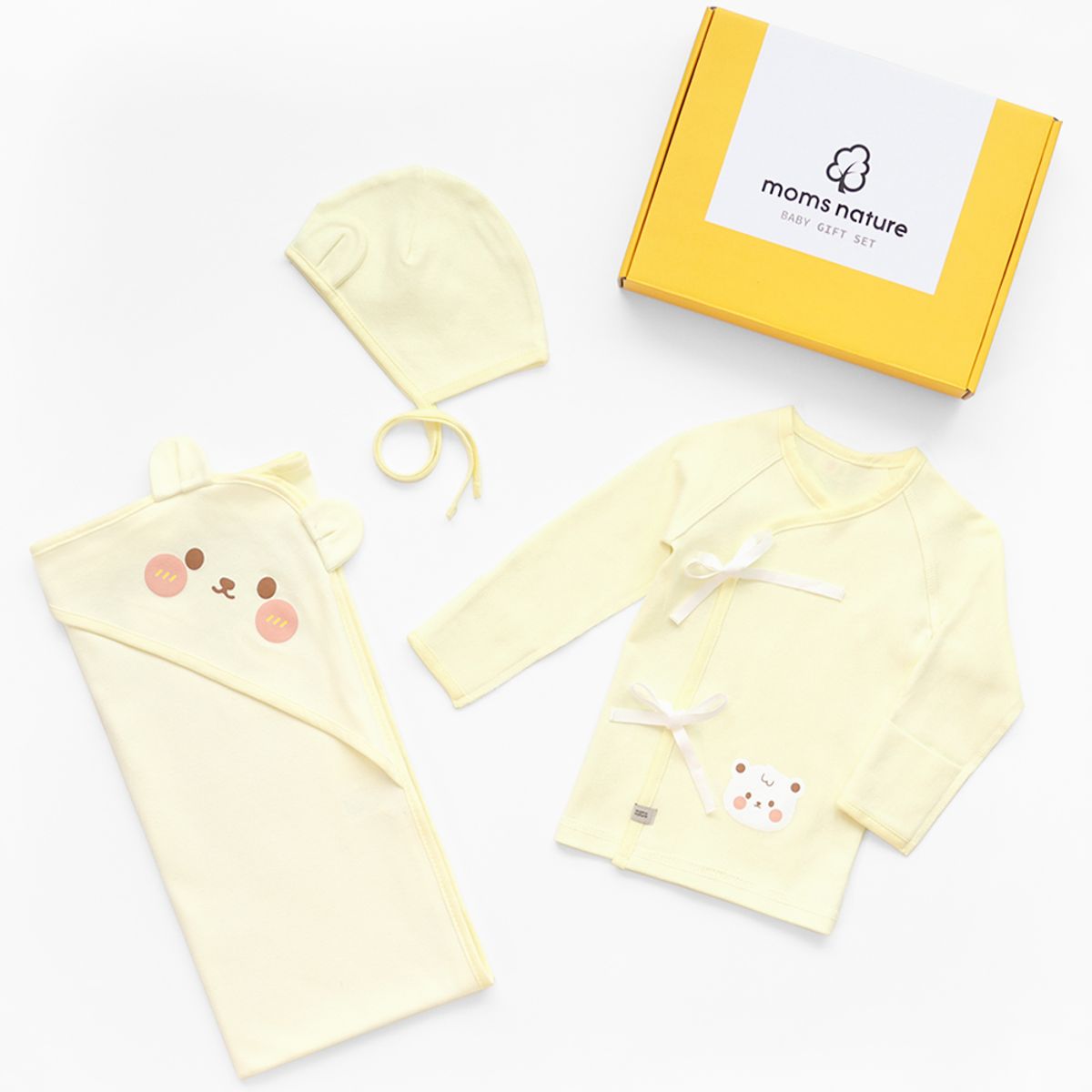 맘스네이처(MOMSNATURE) 신생아 토끼  곰 출산선물 3종 /배냇+속싸개+보닛