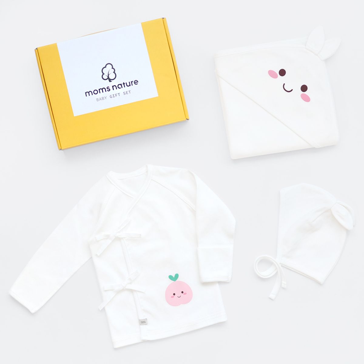 맘스네이처(MOMSNATURE) 신생아 토끼  곰 출산선물 3종 /배냇+속싸개+보닛