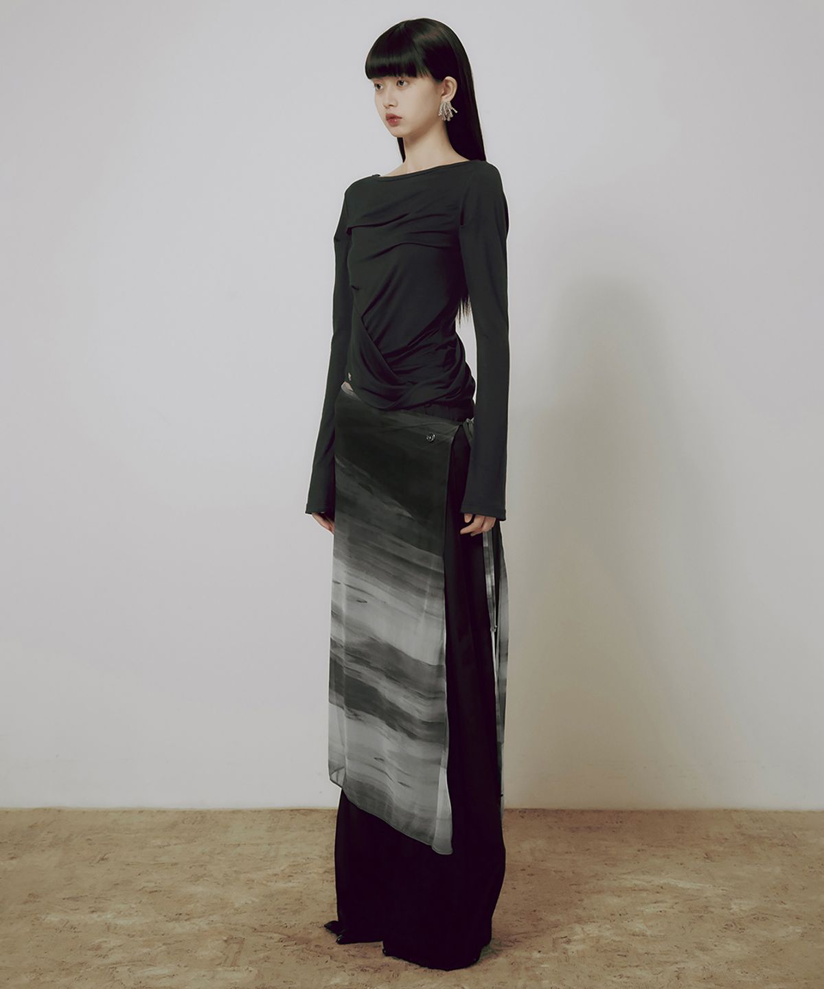 플레어업(FLAREUP) Sheer Jovian Wrap Skirt (FL-240_Black)