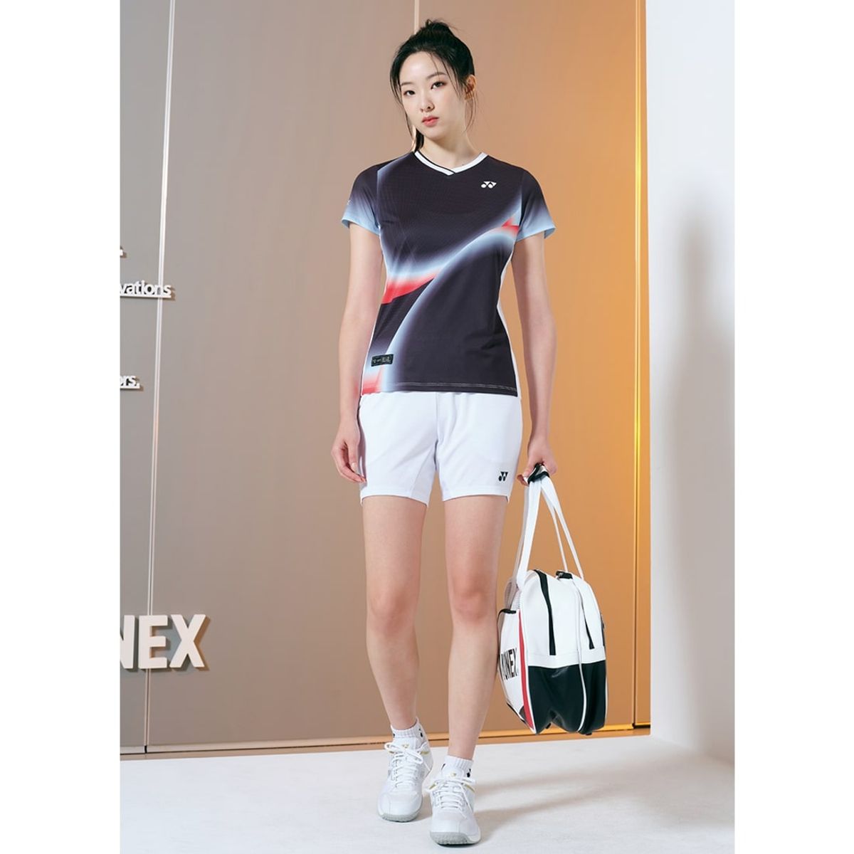 요넥스(YONEX) 243TS002F 블랙 여성용 그라데이션 그래픽 게임웨어