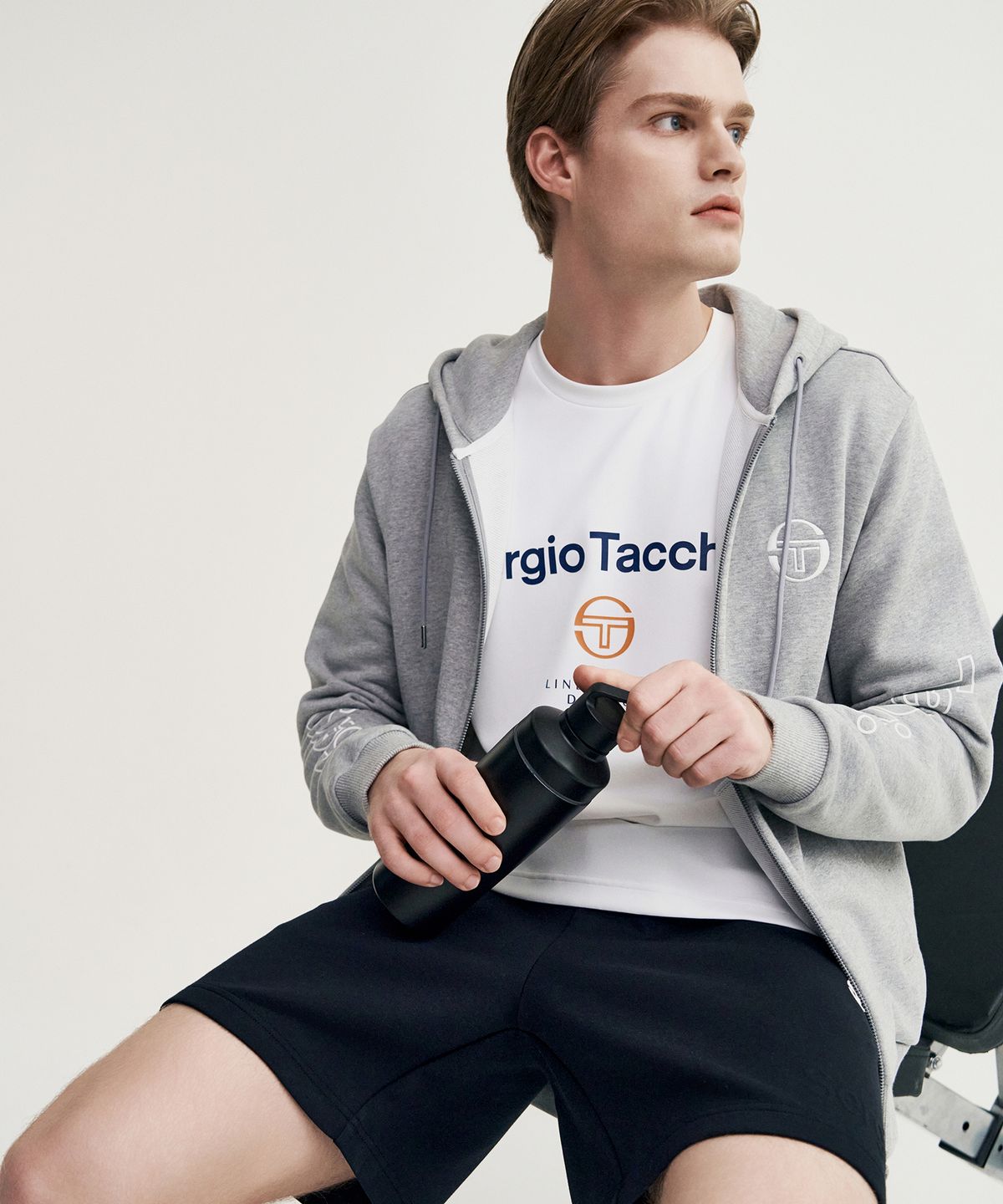 세르지오 타키니(SERGIO TACCHINI) U 데일리 레터링 후드 집업 (Melange Grey)