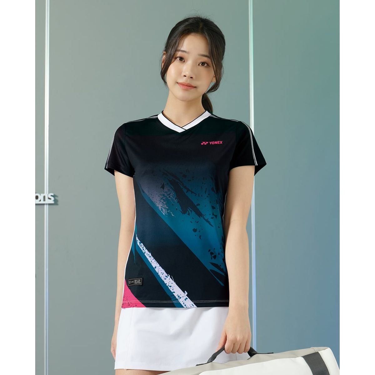 요넥스(YONEX) 243TS012F 블랙 여성용 배색 포인트 게임웨어
