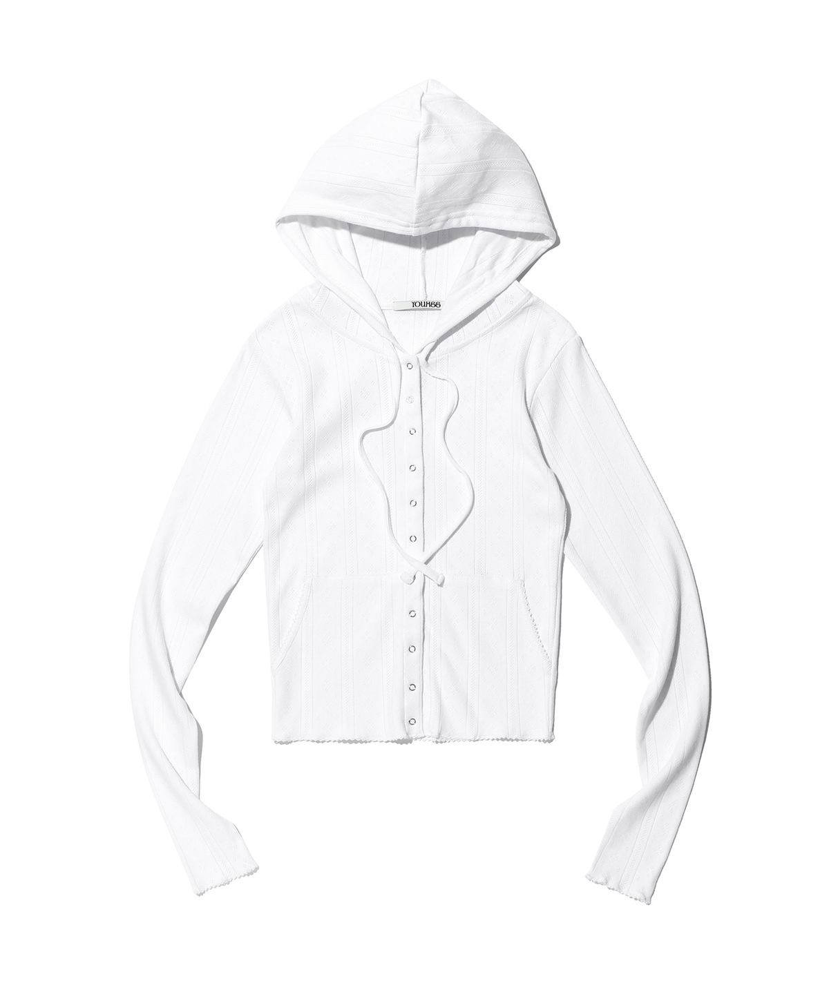 유희(YOUHEE) EYELET SNAP HOODIE WHITE