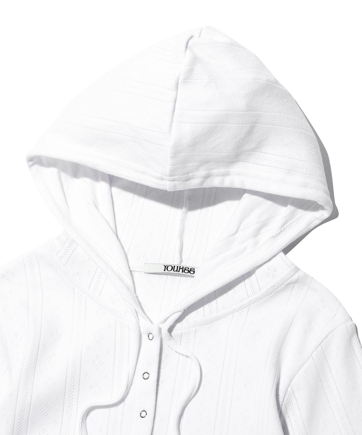 유희(YOUHEE) EYELET SNAP HOODIE WHITE