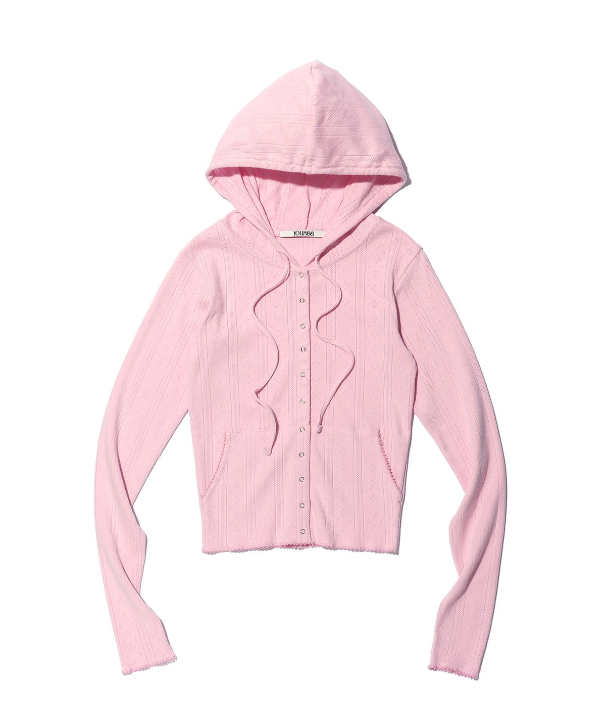 유희(YOUHEE) EYELET SNAP HOODIE PINK