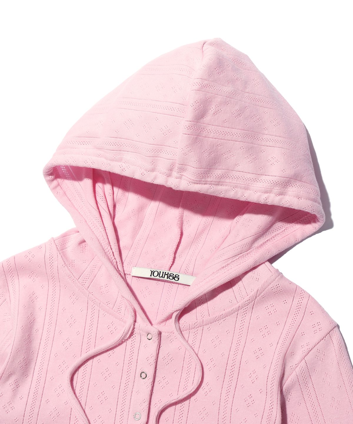 유희(YOUHEE) EYELET SNAP HOODIE PINK