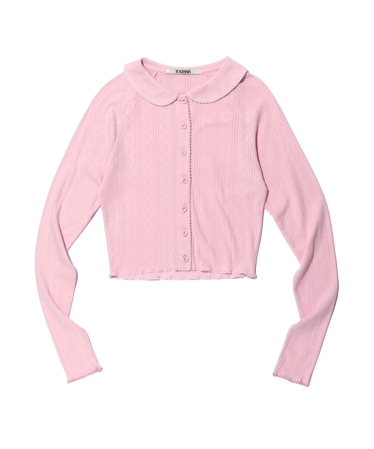 유희(YOUHEE) EYELET COLLAR CARDIGAN PINK