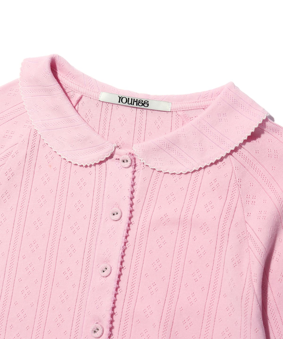 유희(YOUHEE) EYELET COLLAR CARDIGAN PINK