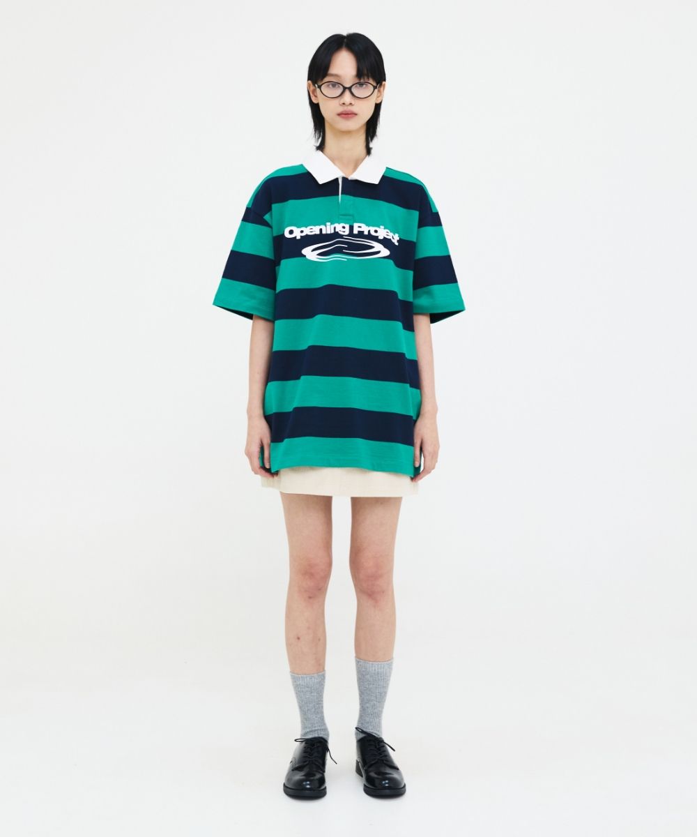 【Opening Project】 Identity Stripe Collar Half T Shirt MUSINSA公式 | OPENING PROJECT Identity Stripe Collar Half T