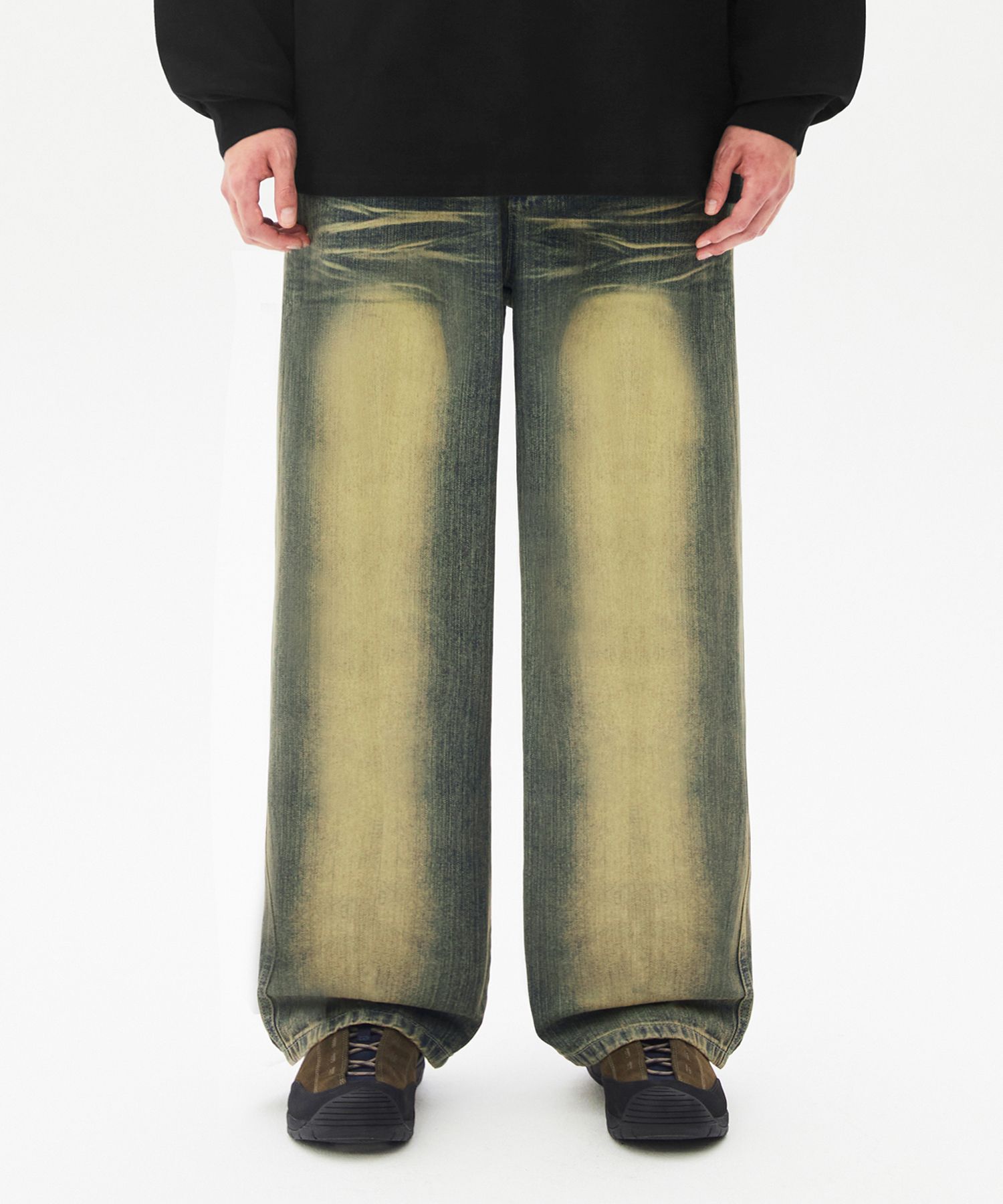 ★TRILLION★ Rain Slub Front Washed Wide Denim Pants SAND BL MUSINSA | TRILLION Rain Slub Front Washing Wide Denim Pants