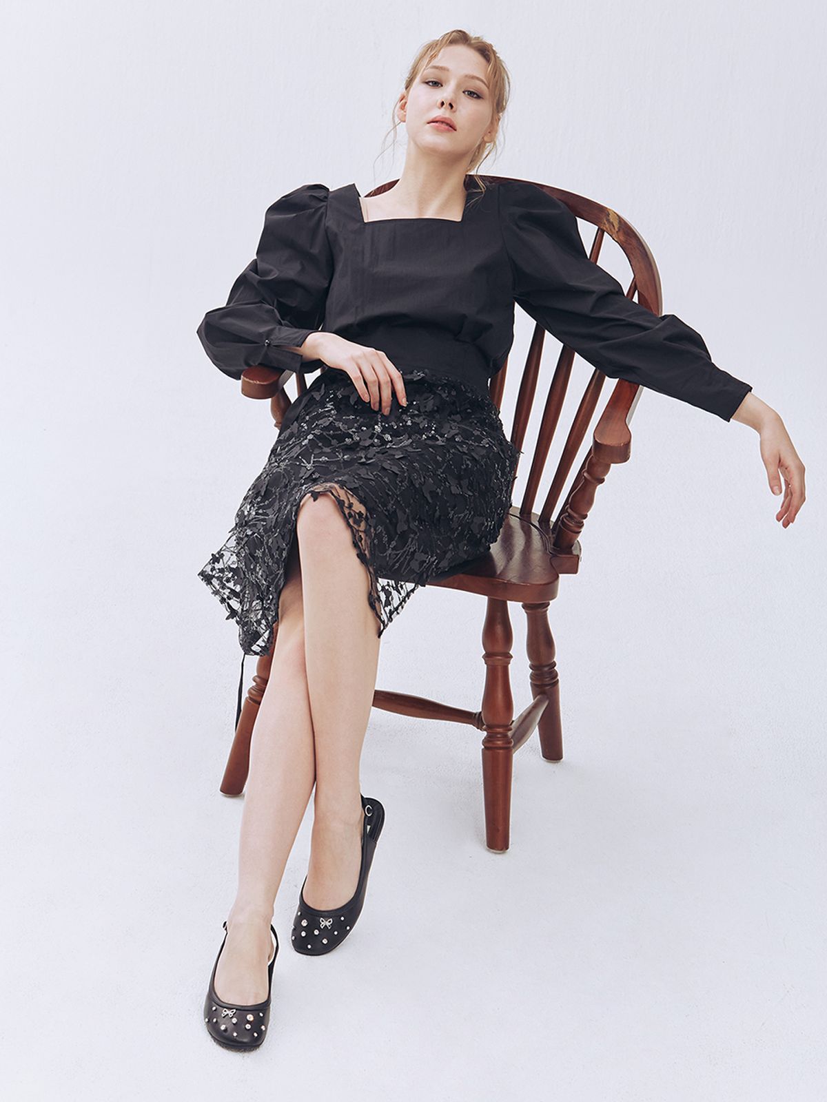 에뗄린(ETELIN) Raindrop Bk Strap Flat Sandal - Noir Black