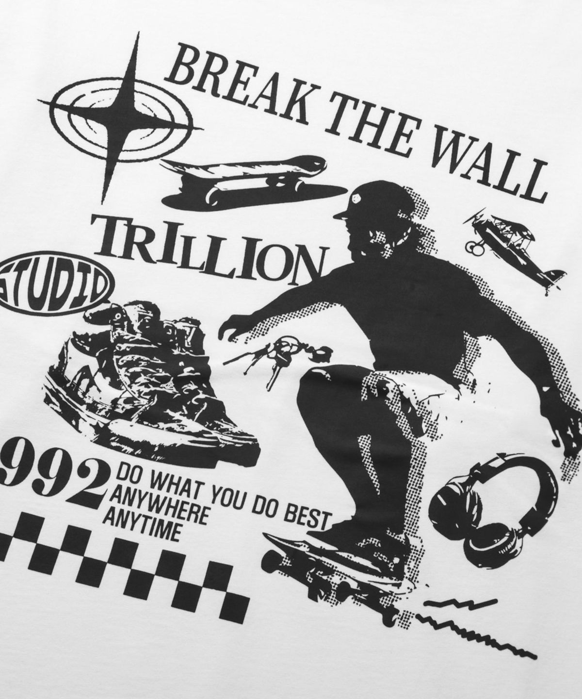 트릴리온(TRILLION) 스케이트보드 피그먼트 그래픽 롱 슬리브 (WHITE)