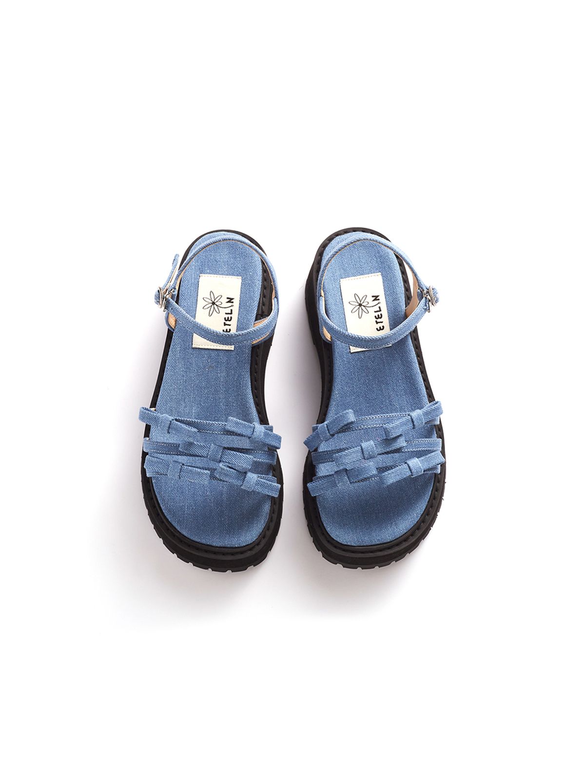 에뗄린(ETELIN) Ribbi Petite Ribbon Platform Sandals - Denim Blue
