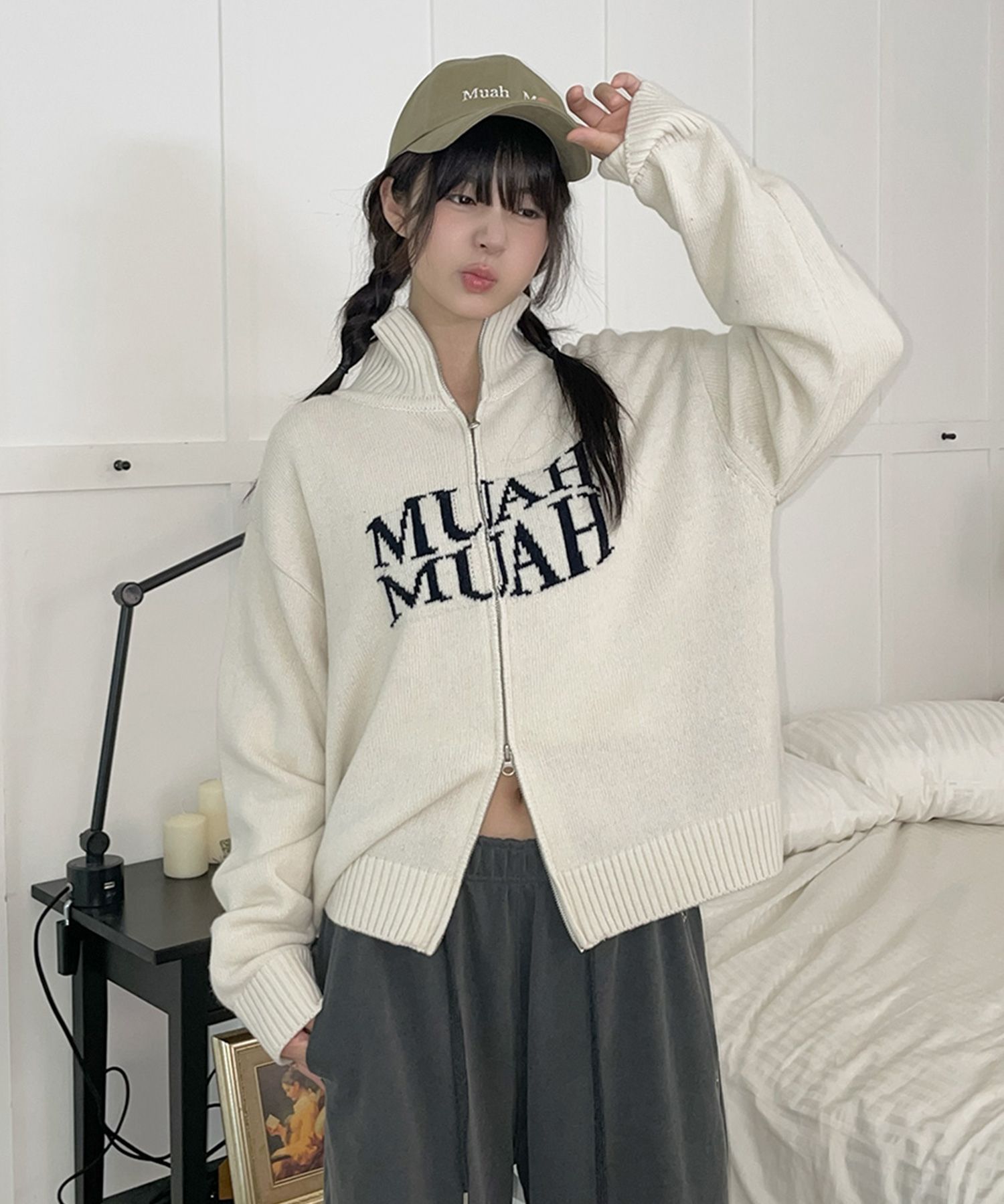 MUSINSA | MUAHMUAH Lambswool jacquard knit zip-up [2 colors]