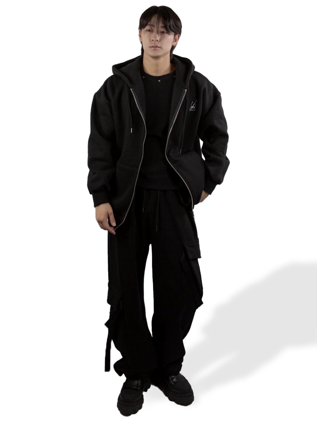 디그노루시르(DIGNOLUCIR) 레터링 오버핏 기모 후드집업 (black)