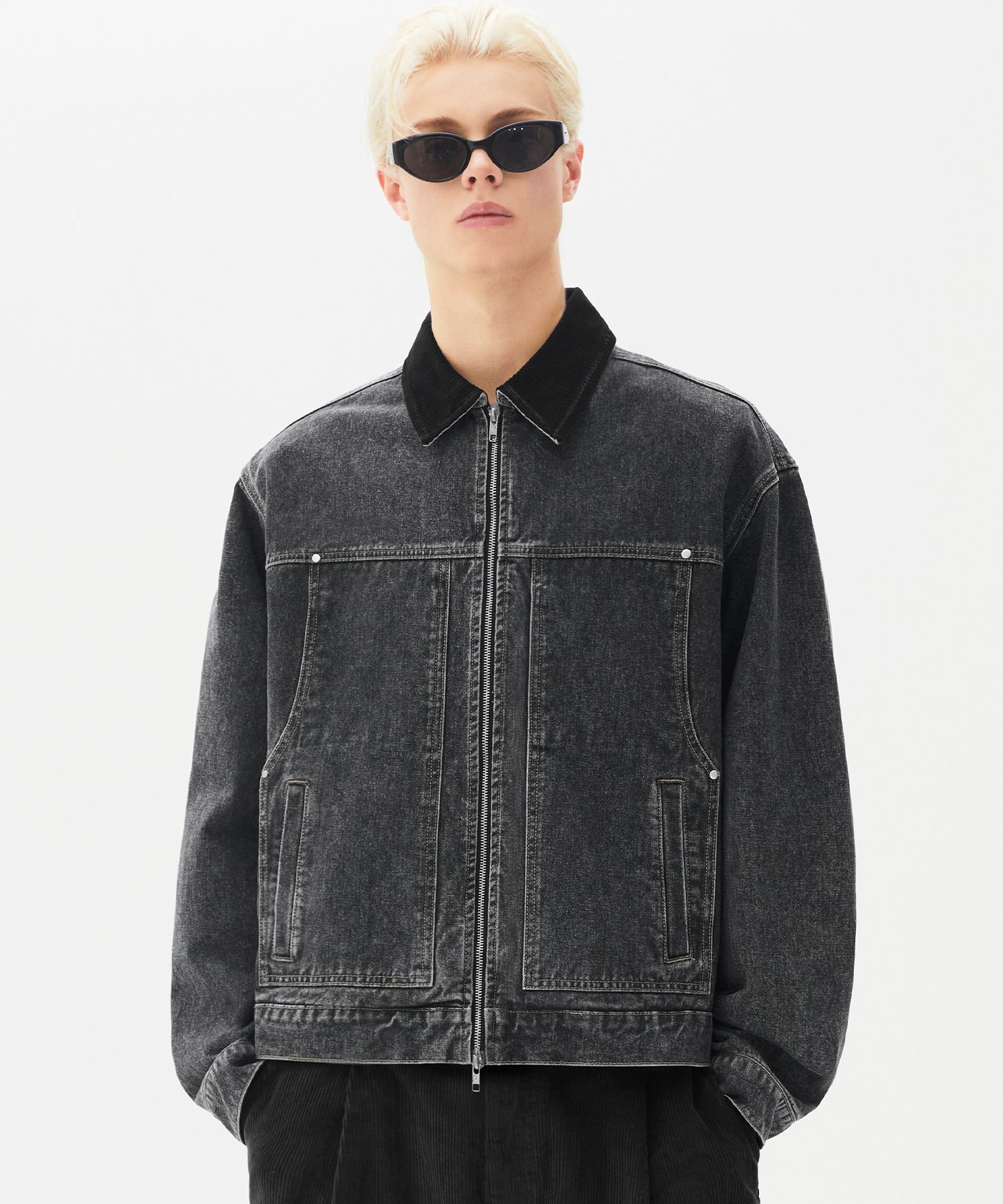 MUSINSA | TRILLION CORDUROY COLOR DENIM WORK JACKET (LIGHT GRAY)