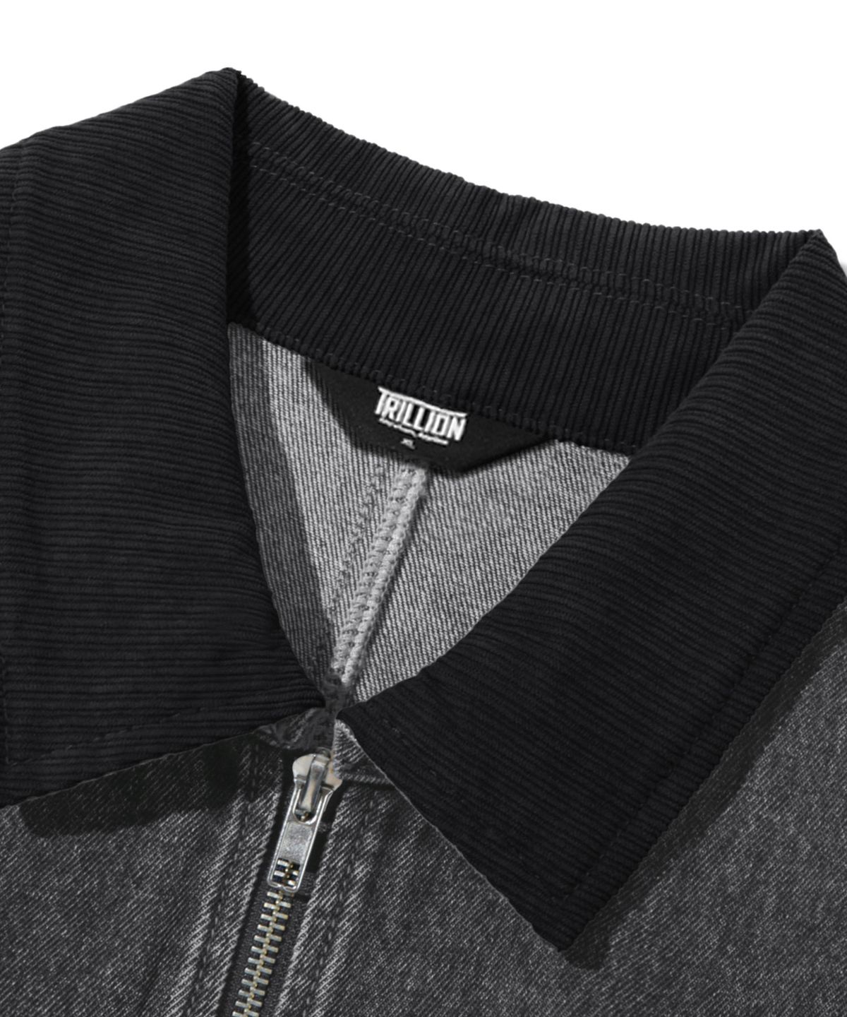 트릴리온(TRILLION) 코듀로이 카라 데님 집업 워크 자켓 (LIGHT GRAY)