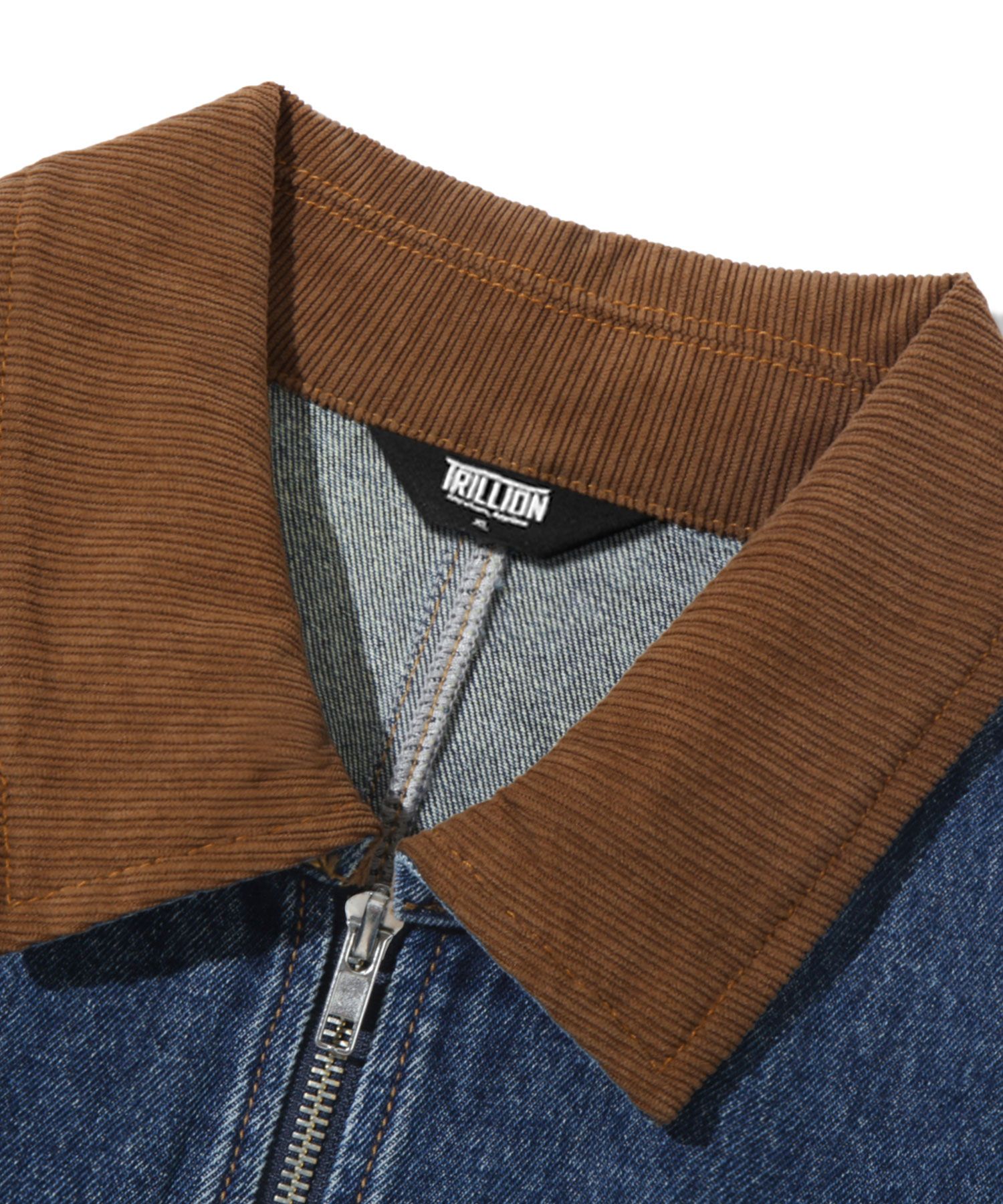 MUSINSA | TRILLION CORDUROY COLLAR DENIM ZIP-UP WORK JACKET
