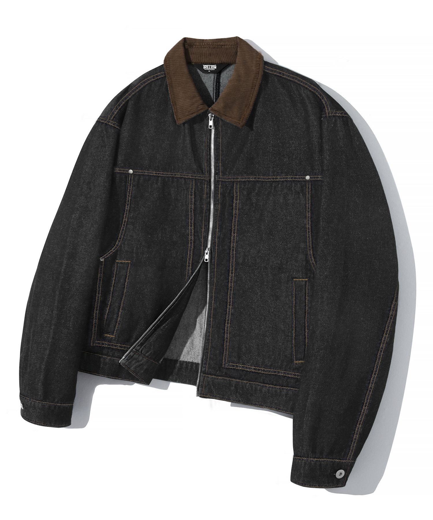 MUSINSA | TRILLION Corduroy Collar Denim Zip-Up Work Jacket