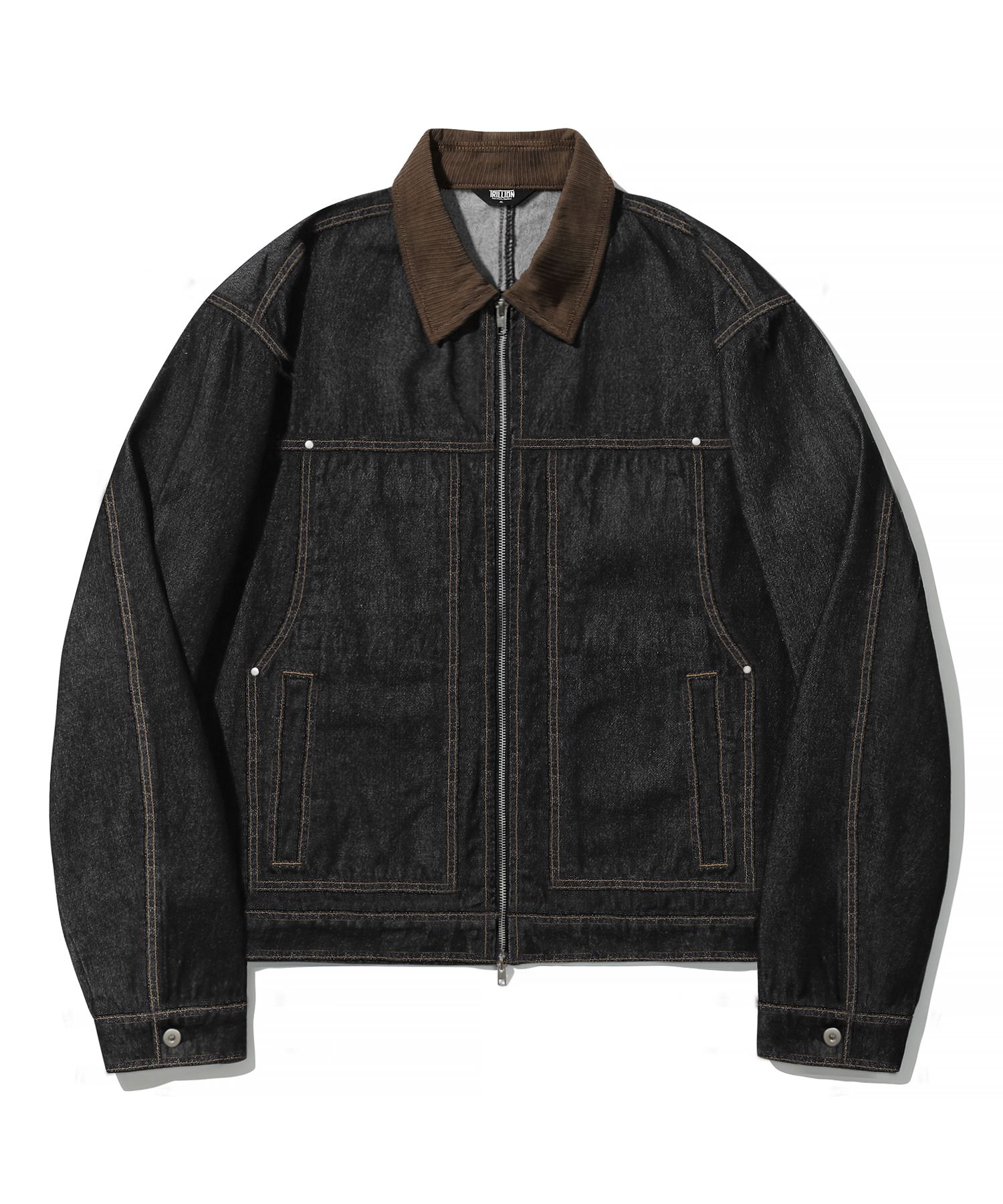 MUSINSA | TRILLION Corduroy Collar Denim Zip-Up Work Jacket