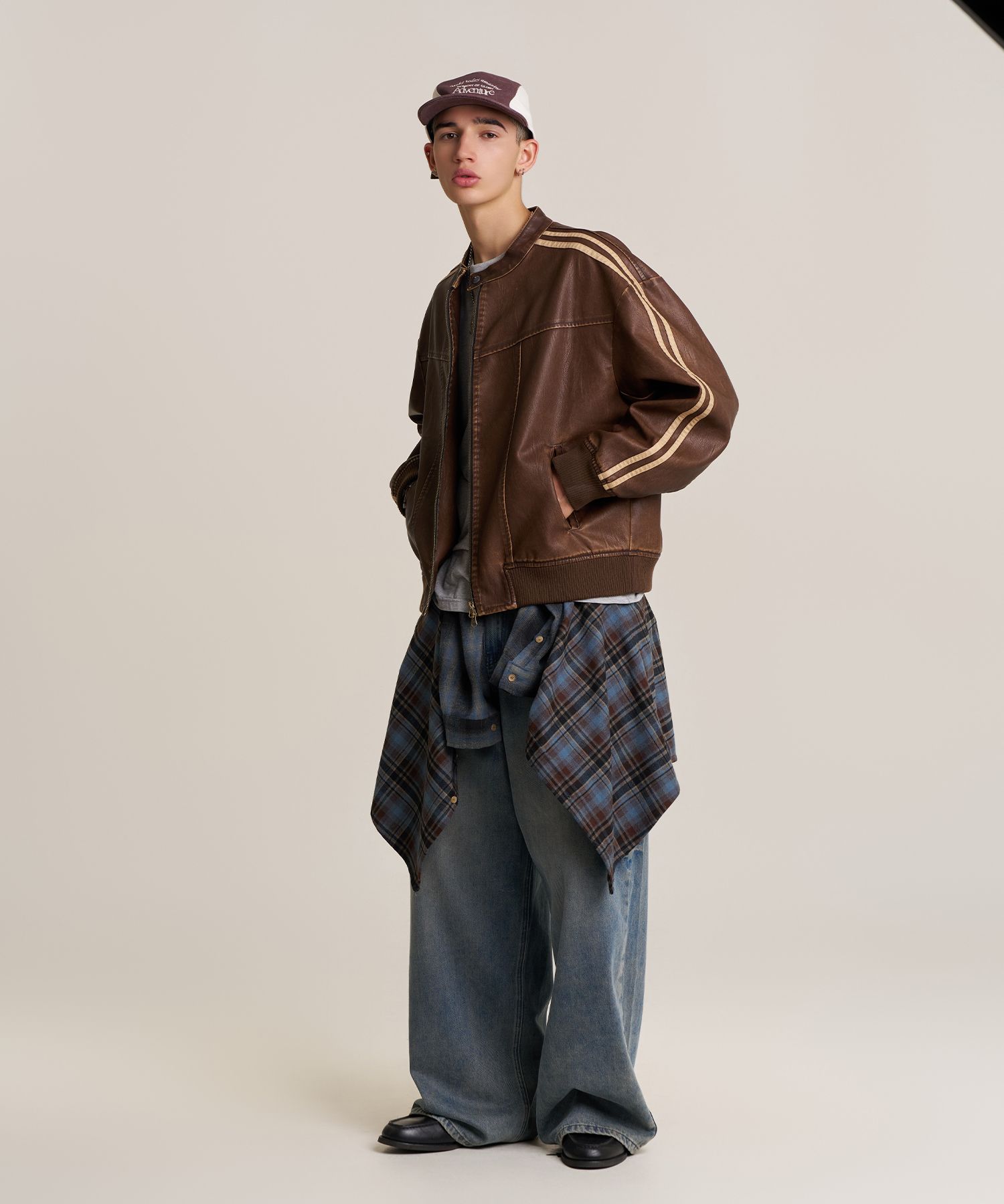ジャケット・アウター SUPERSUB Leather Jumper musinsa MUSINSA | SUPERSUB Vintage Track Biker Leather Jumper - Brown