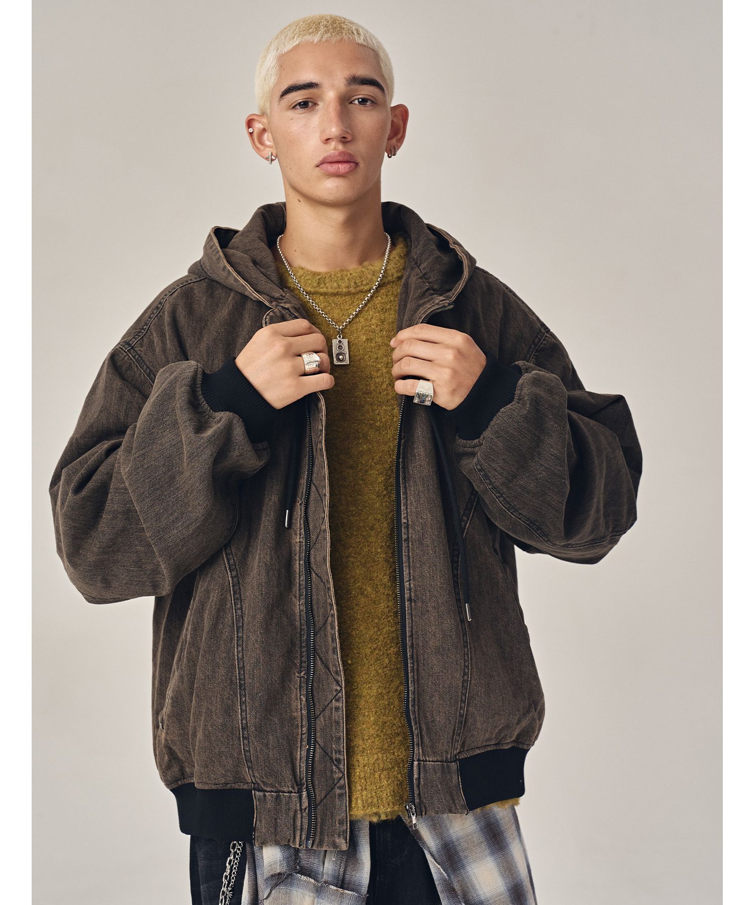SUPERSUB ♥ Denim Hooded Zip-Up/追跡付 MUSINSA公式 | SUPERSUB Denim Hooded Zip-Up - Washed Brown