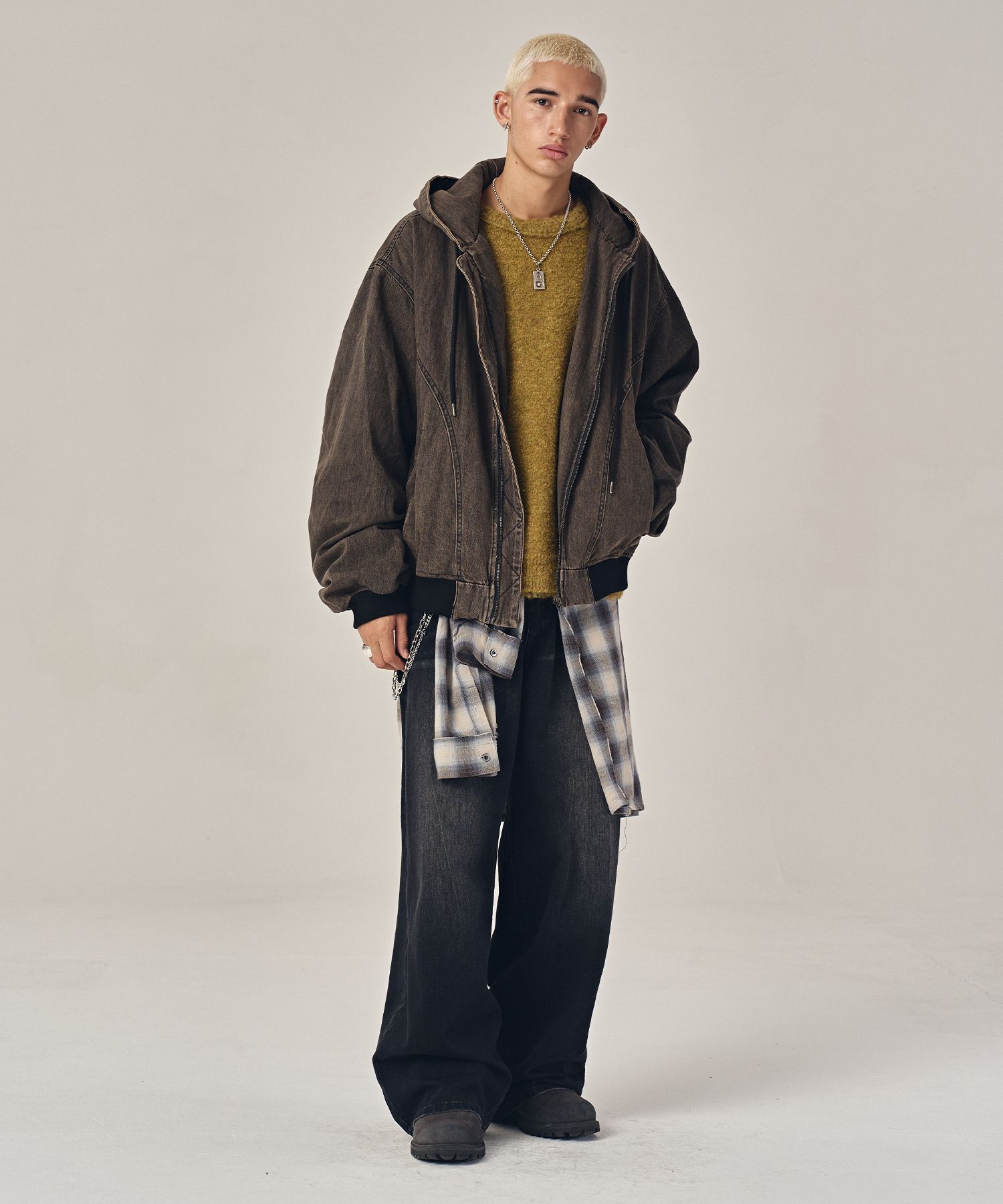 SUPERSUB ♥ Denim Hooded Zip-Up/追跡付 MUSINSA公式 | SUPERSUB Denim Hooded Zip-Up - Washed Brown