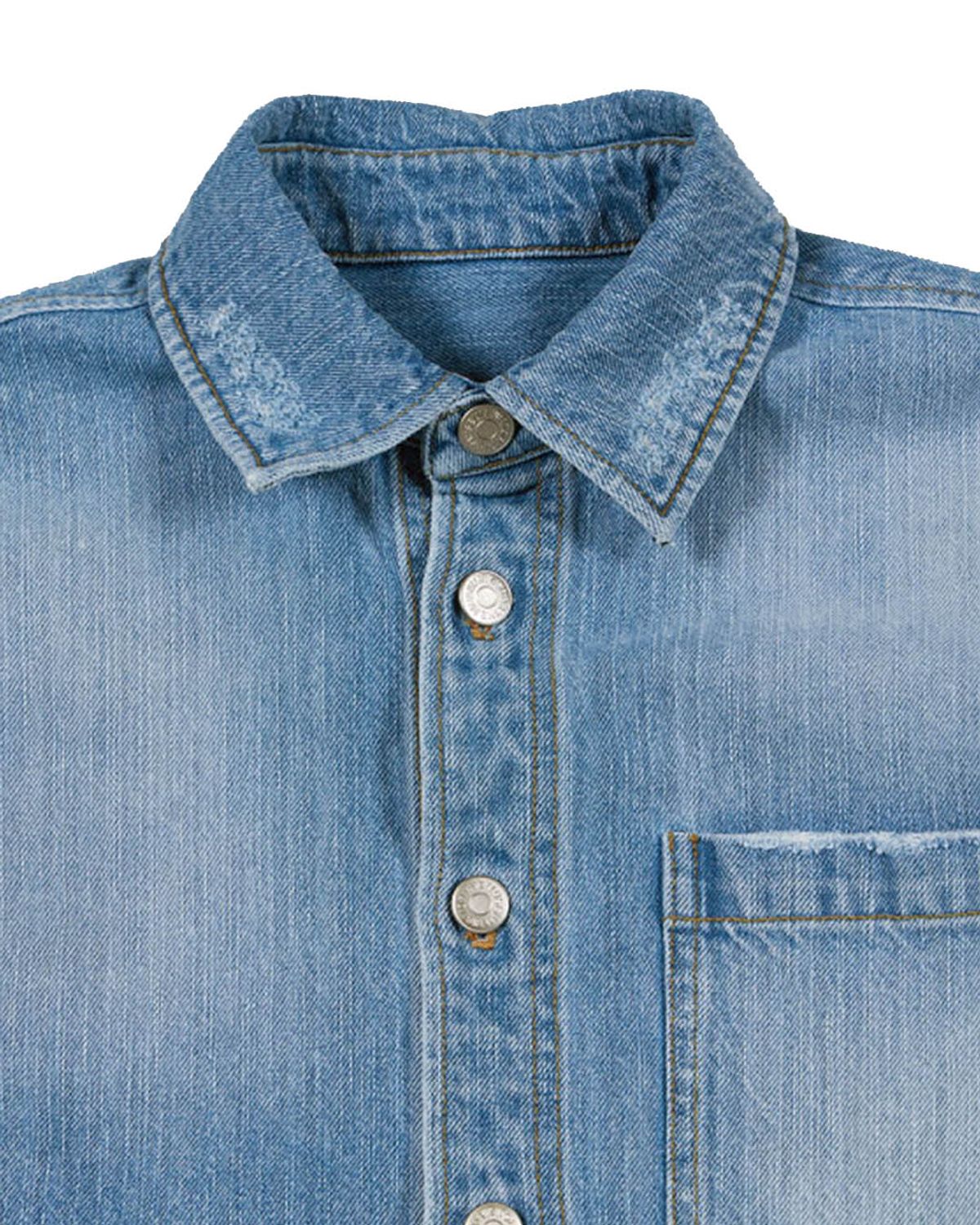 더뮤지엄비지터(THEMUSEUMVISITOR) STAR DAMAGED DENIM HALF SHIRTS (BLUE)