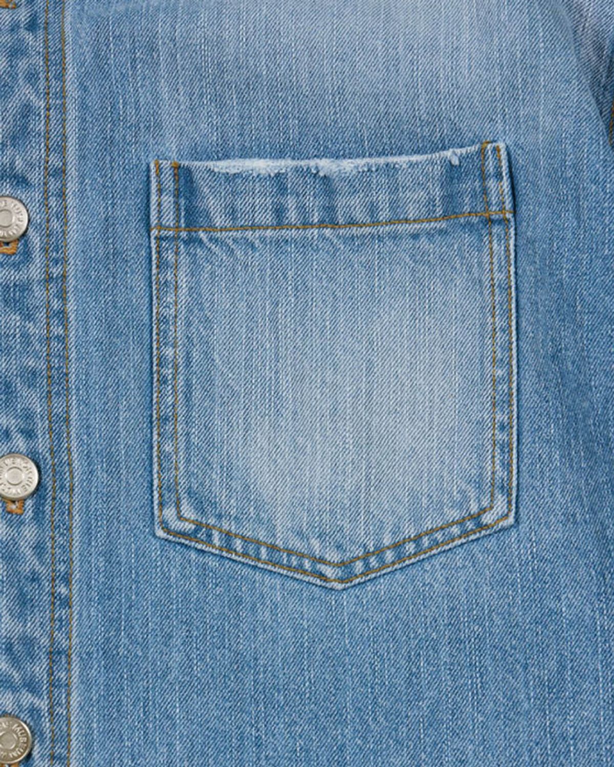 더뮤지엄비지터(THEMUSEUMVISITOR) STAR DAMAGED DENIM HALF SHIRTS (BLUE)