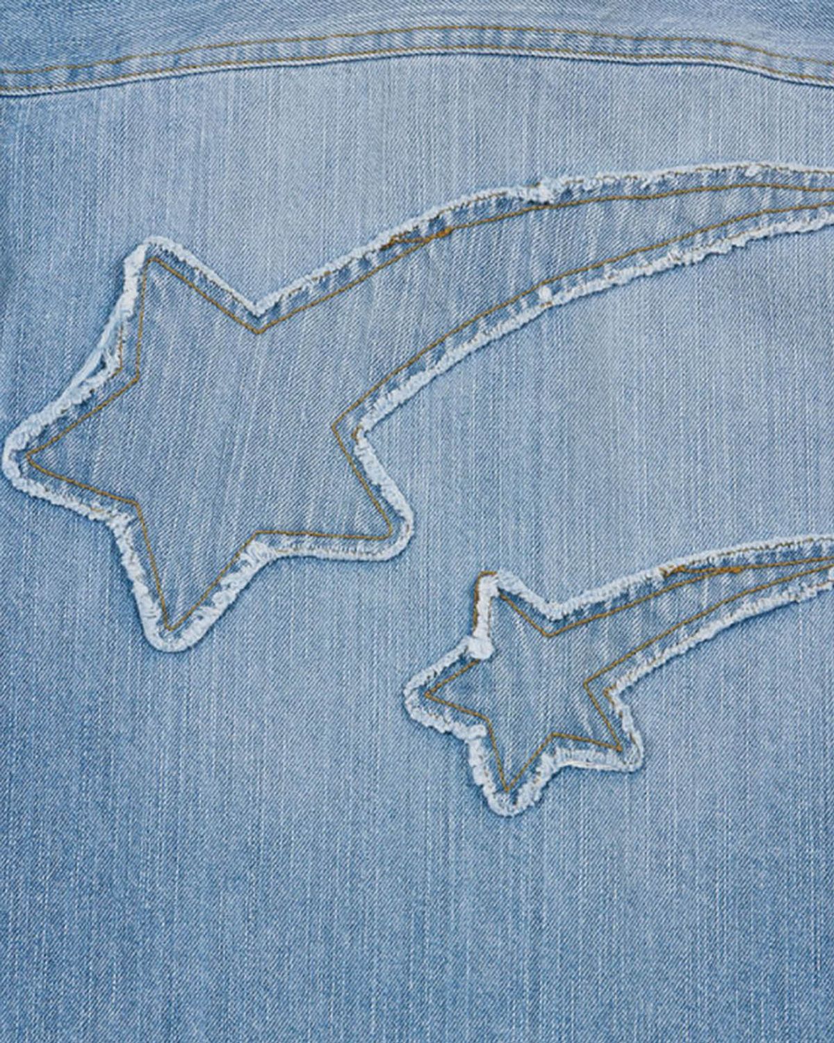 더뮤지엄비지터(THEMUSEUMVISITOR) STAR DAMAGED DENIM HALF SHIRTS (BLUE)
