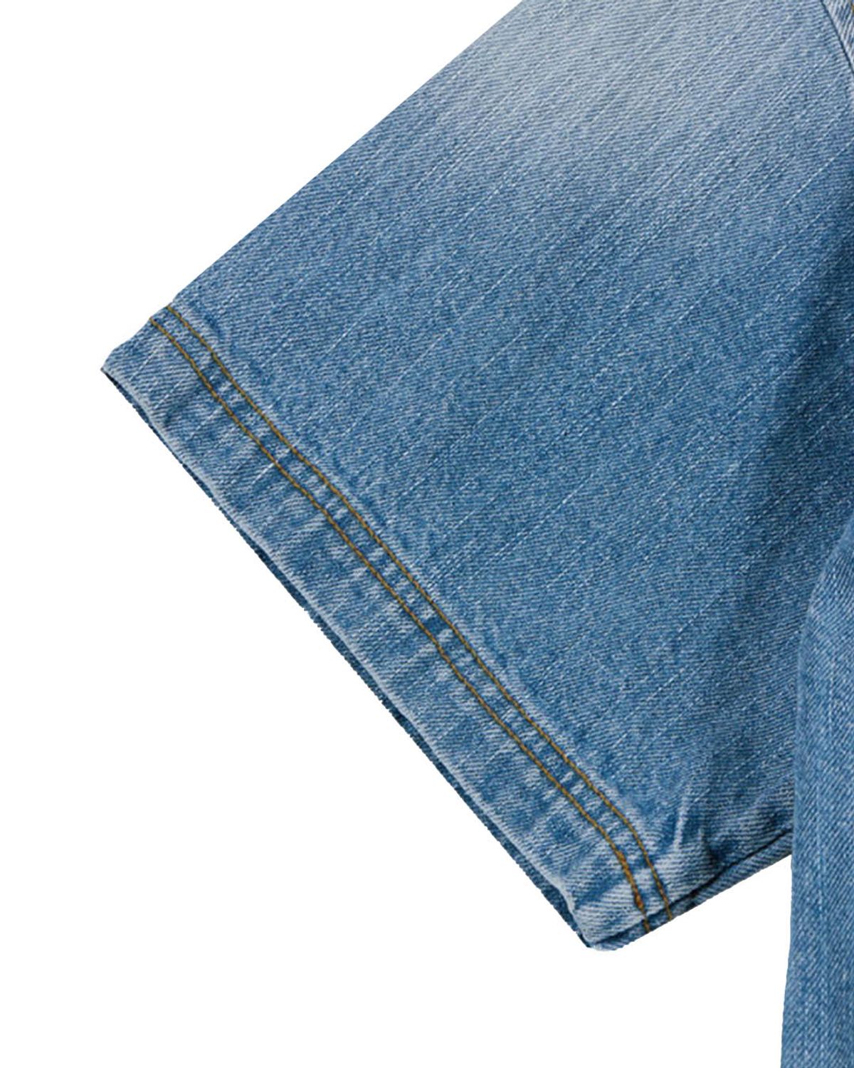 더뮤지엄비지터(THEMUSEUMVISITOR) STAR DAMAGED DENIM HALF SHIRTS (BLUE)
