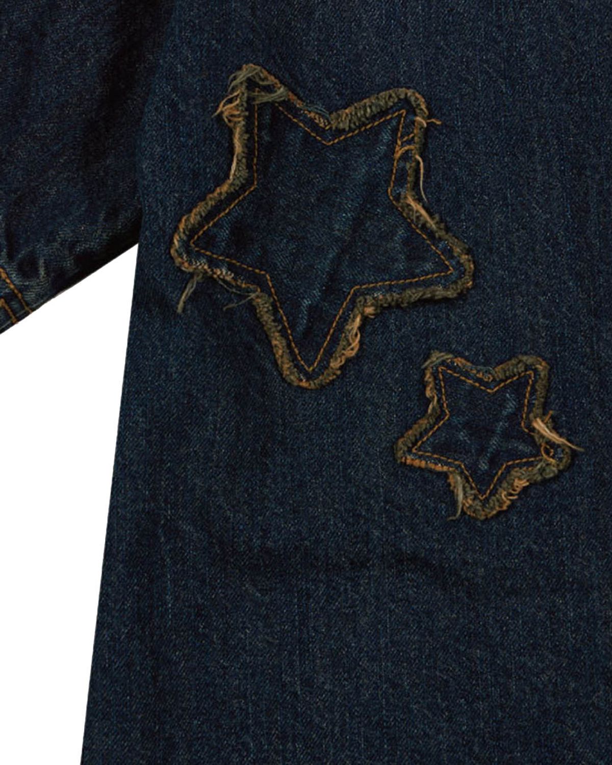 더뮤지엄비지터(THEMUSEUMVISITOR) STAR DAMAGED DENIM HALF SHIRTS (YELLOW BLUE)