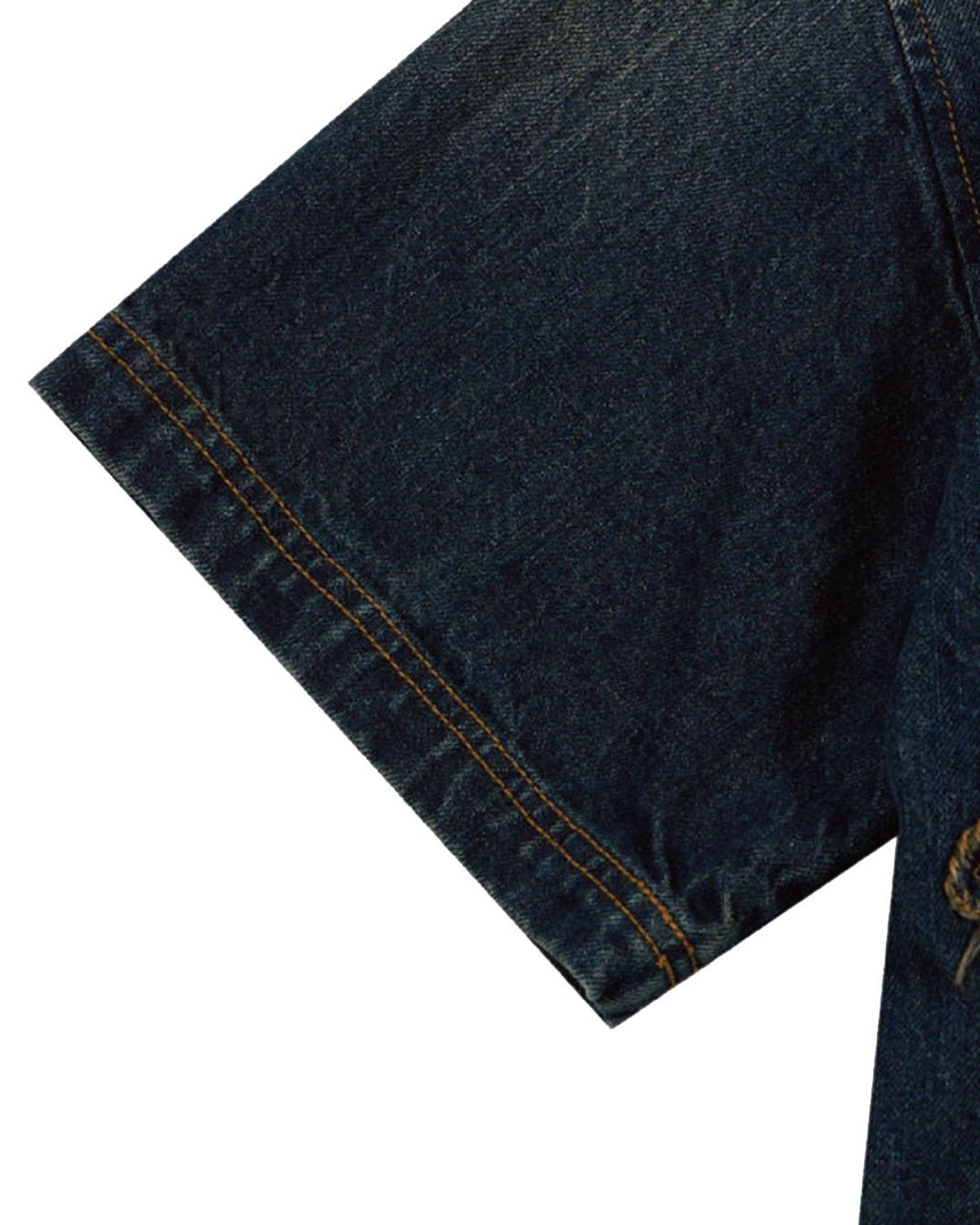 더뮤지엄비지터(THEMUSEUMVISITOR) STAR DAMAGED DENIM HALF SHIRTS (YELLOW BLUE)
