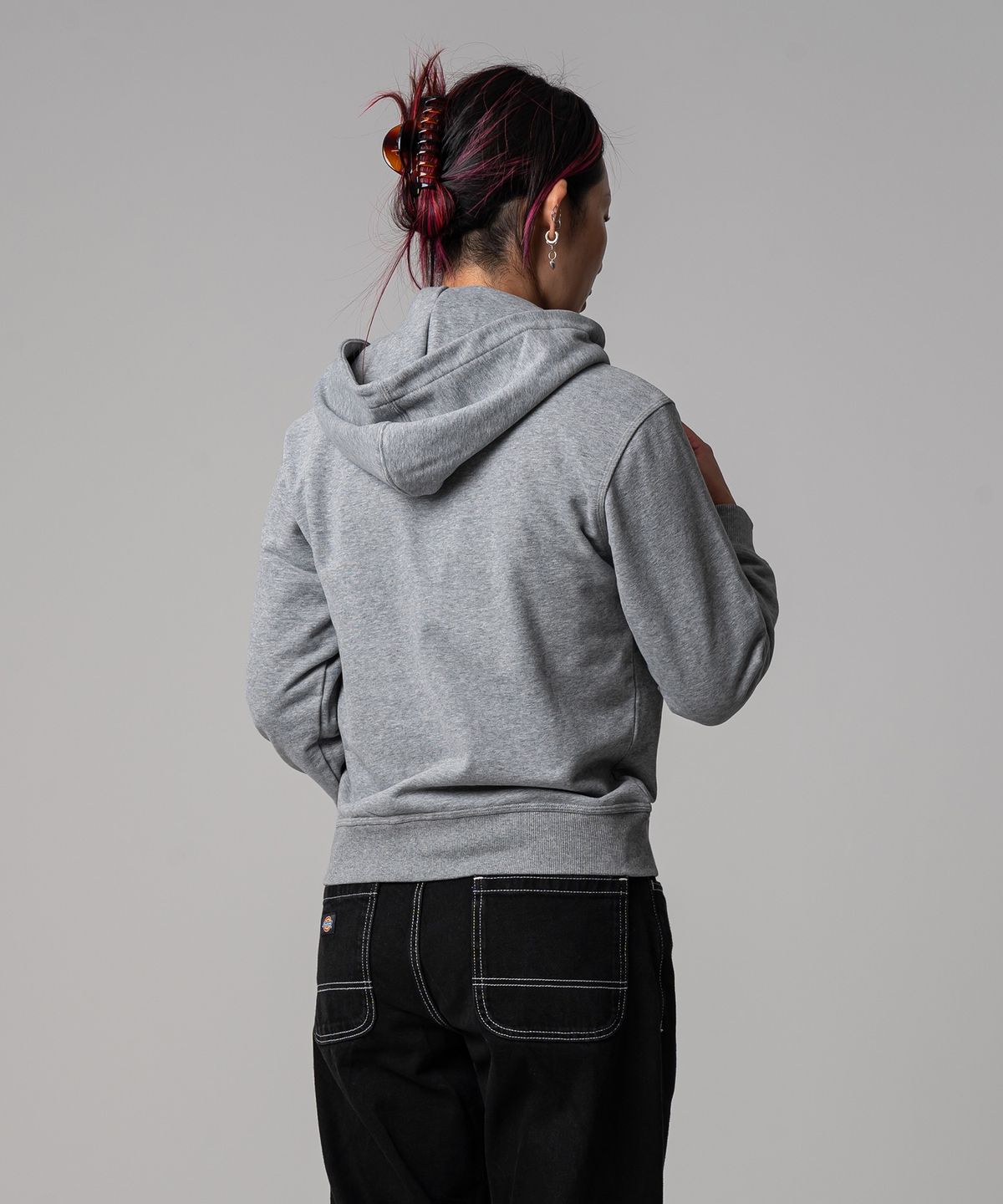 디키즈(DICKIES) 우먼스 하프 집업 후드 Gray