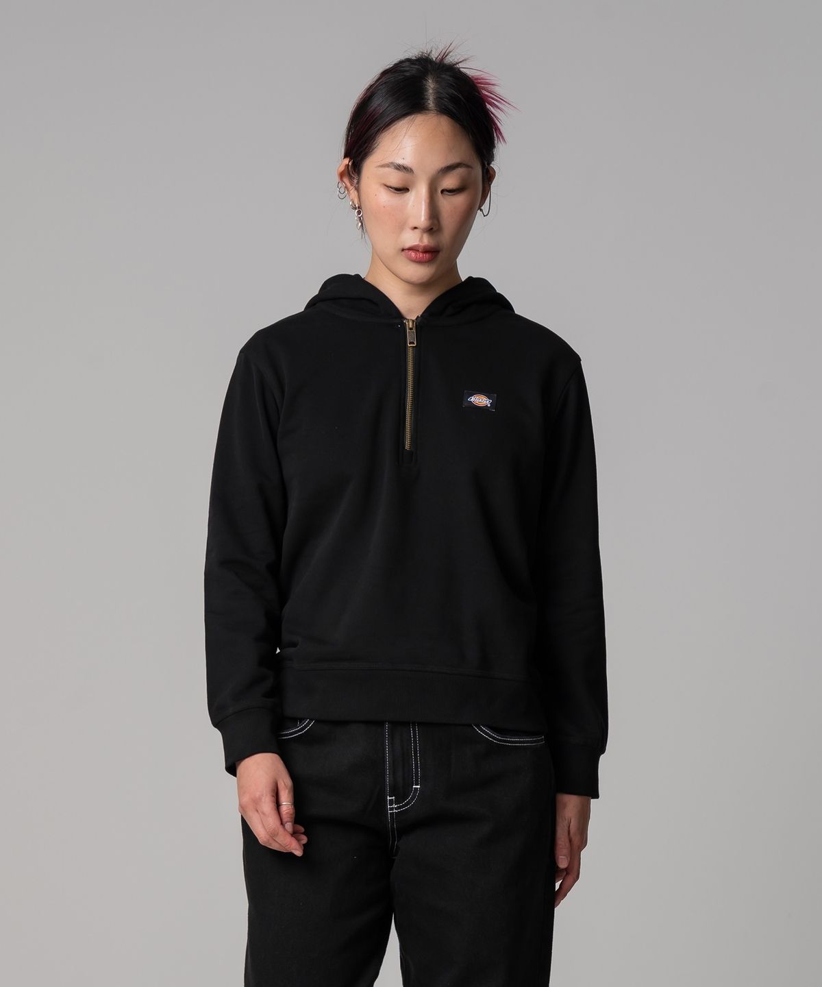 디키즈(DICKIES) 우먼스 하프 집업 후드 Black
