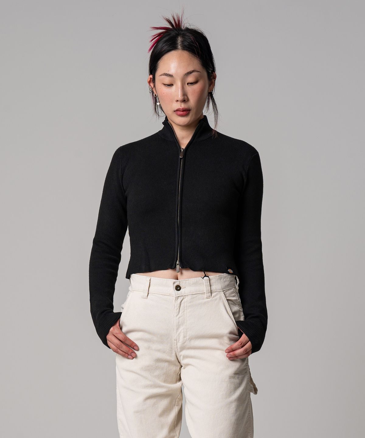 디키즈(DICKIES) 우먼스 슬림핏 모크넥 니트 Black