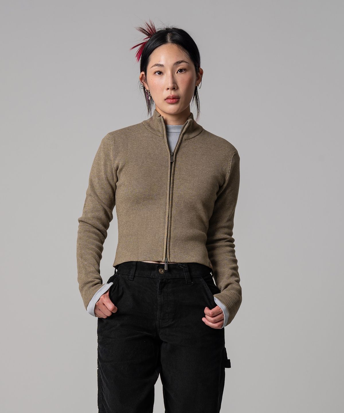 디키즈(DICKIES) 우먼스 슬림핏 모크넥 니트 Imperial Green