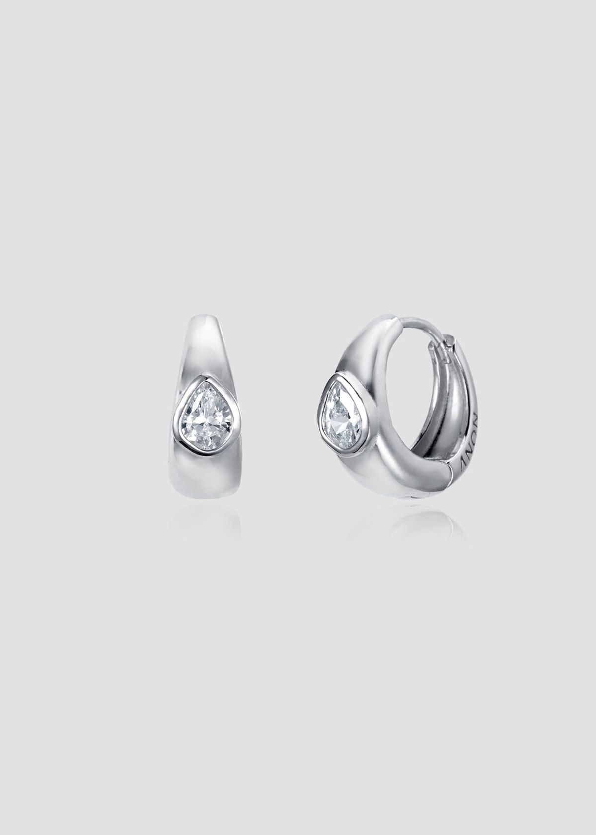 아논(ANON) Pear Cut One Touch Hoop Earrings  Silver