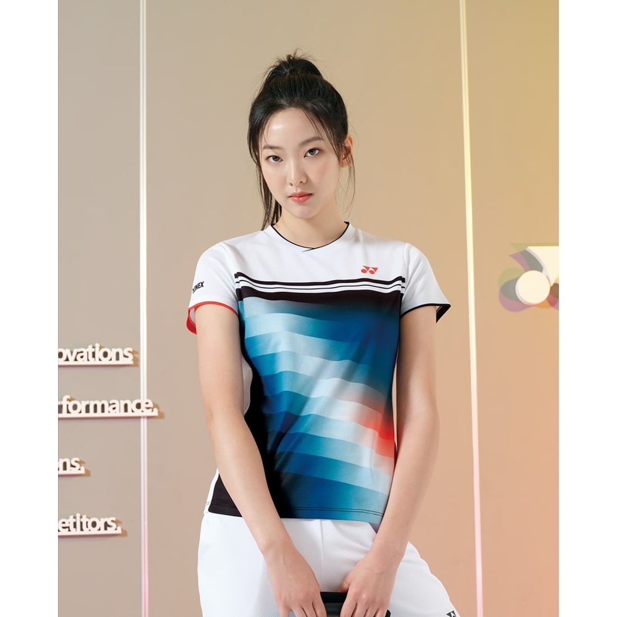 요넥스(YONEX) 243TS028F 화이트 여성용 라인 그라데이션 게임웨어
