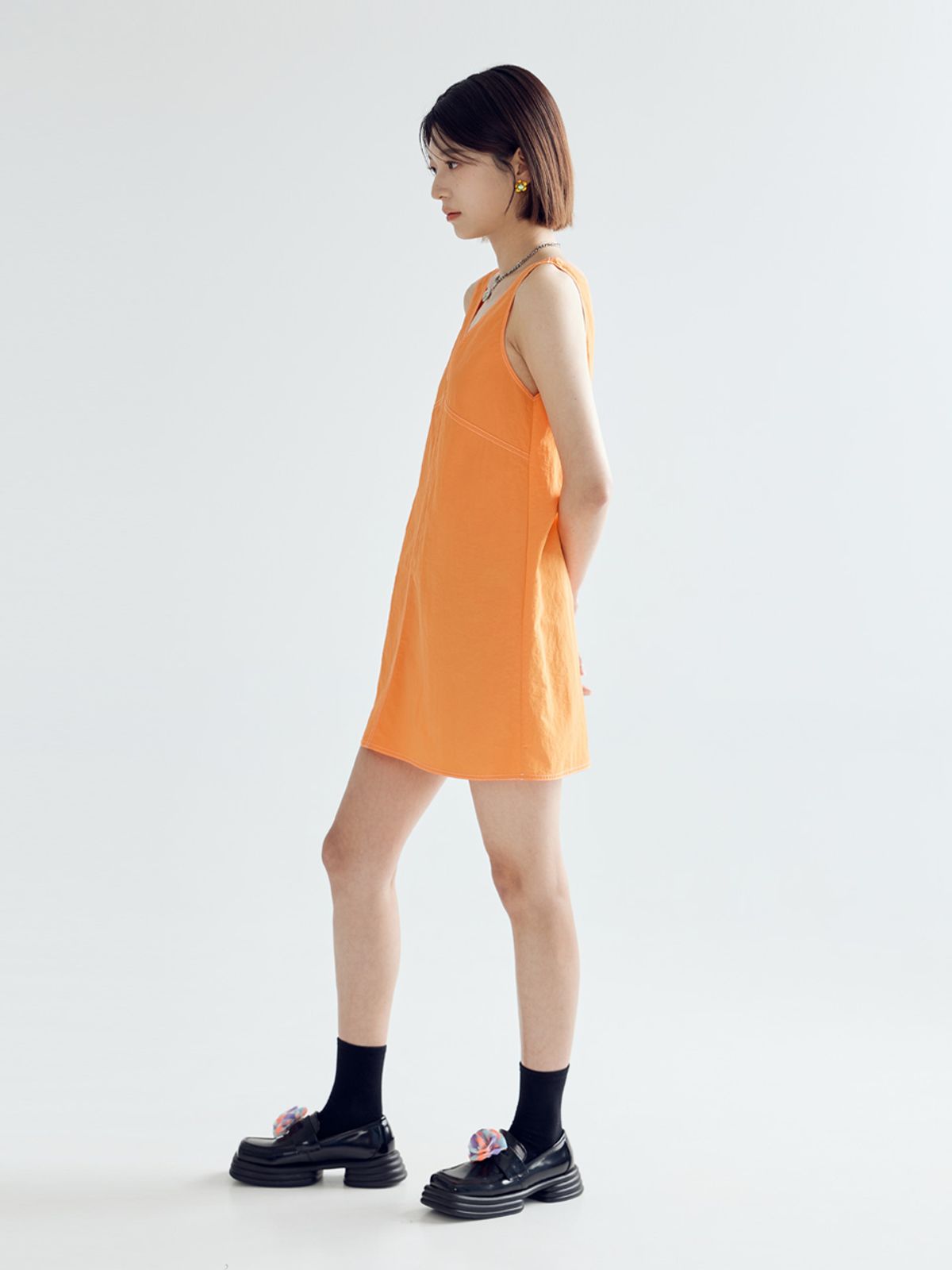 봄날 부티크(BOMNAL BOUTIQUE) 스티치 미니 드레스 _ 오렌지