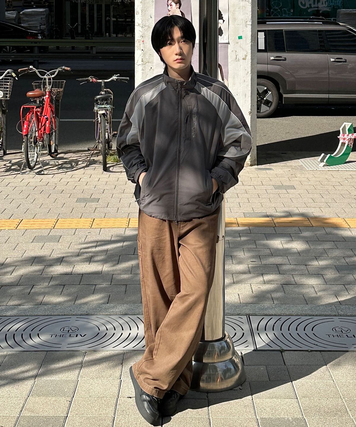 코드그라피(CGP) 배색 테크 숏 자켓_차콜BDF 셋업