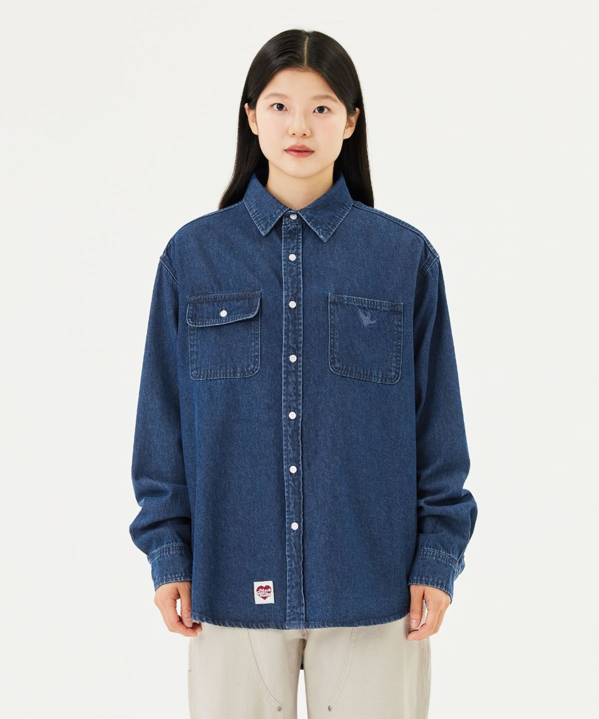 마크곤잘레스(MARK GONZALES) HEART LABEL DENIM SHIRT - BLUE