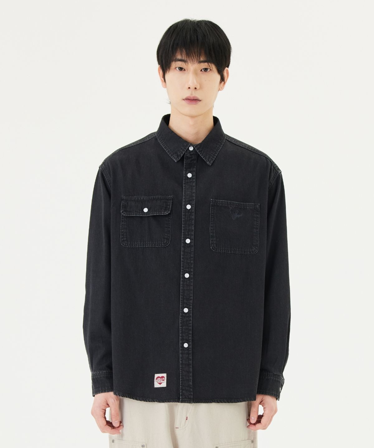 마크곤잘레스(MARK GONZALES) HEART LABEL DENIM SHIRT - BLACK