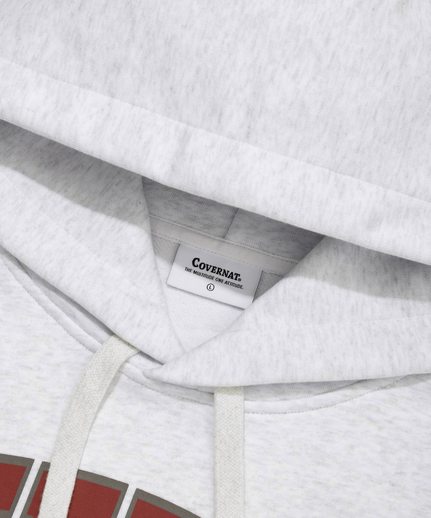 MUSINSA公式 | COVERNAT Arch Logo Drop Fit Hoodie Heather Grey